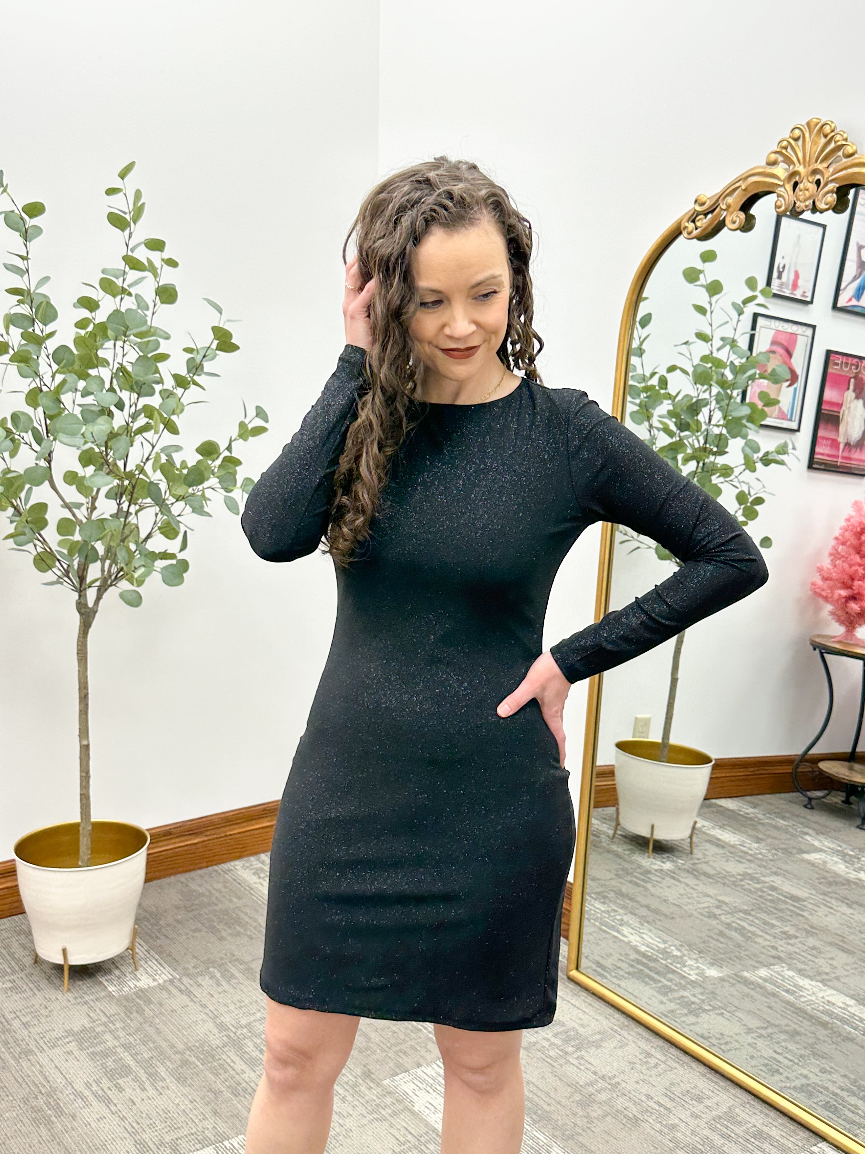 Long Sleeve Black Glitter Dress