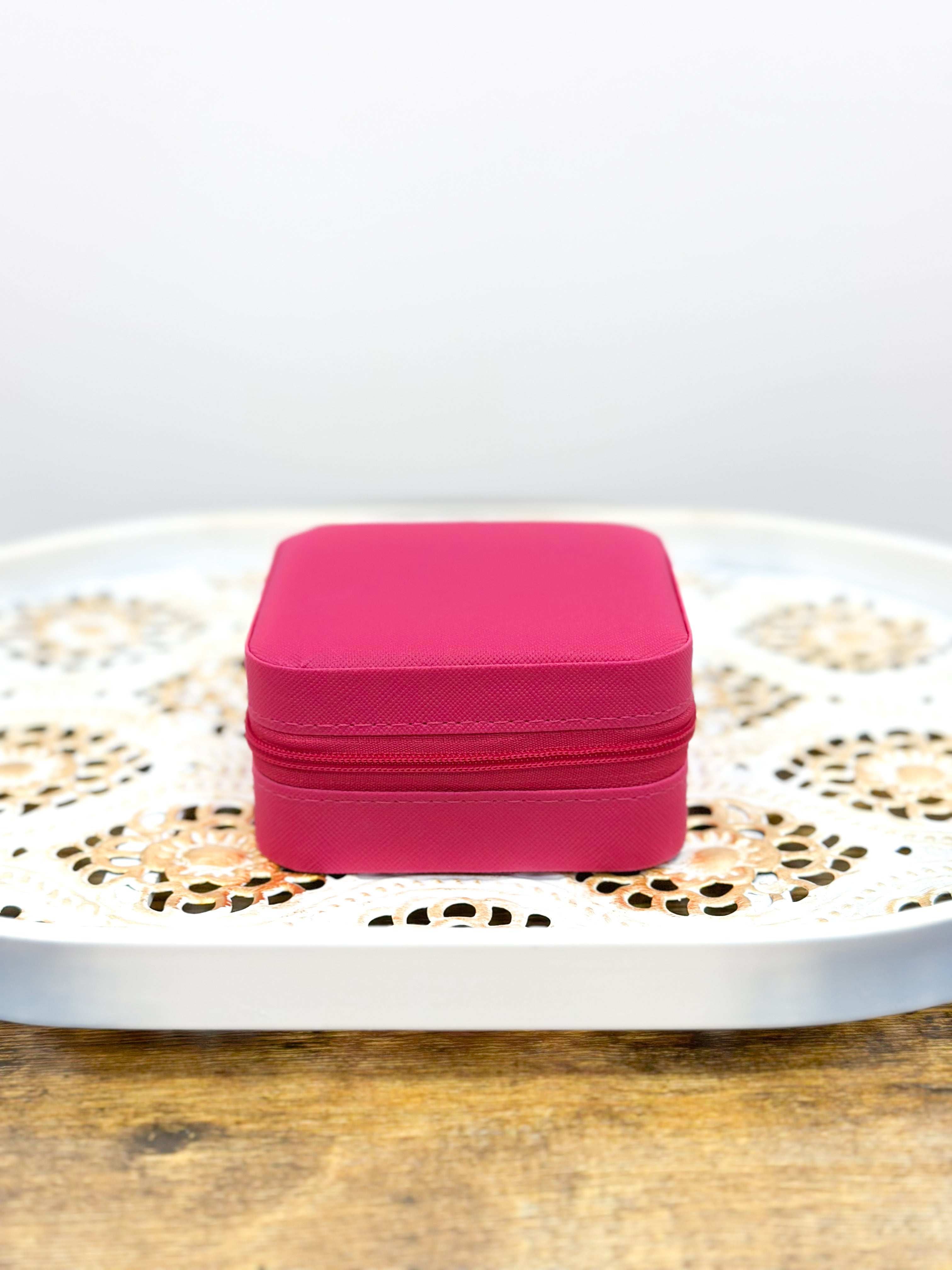 Hot pink Travel jewelry storage box.