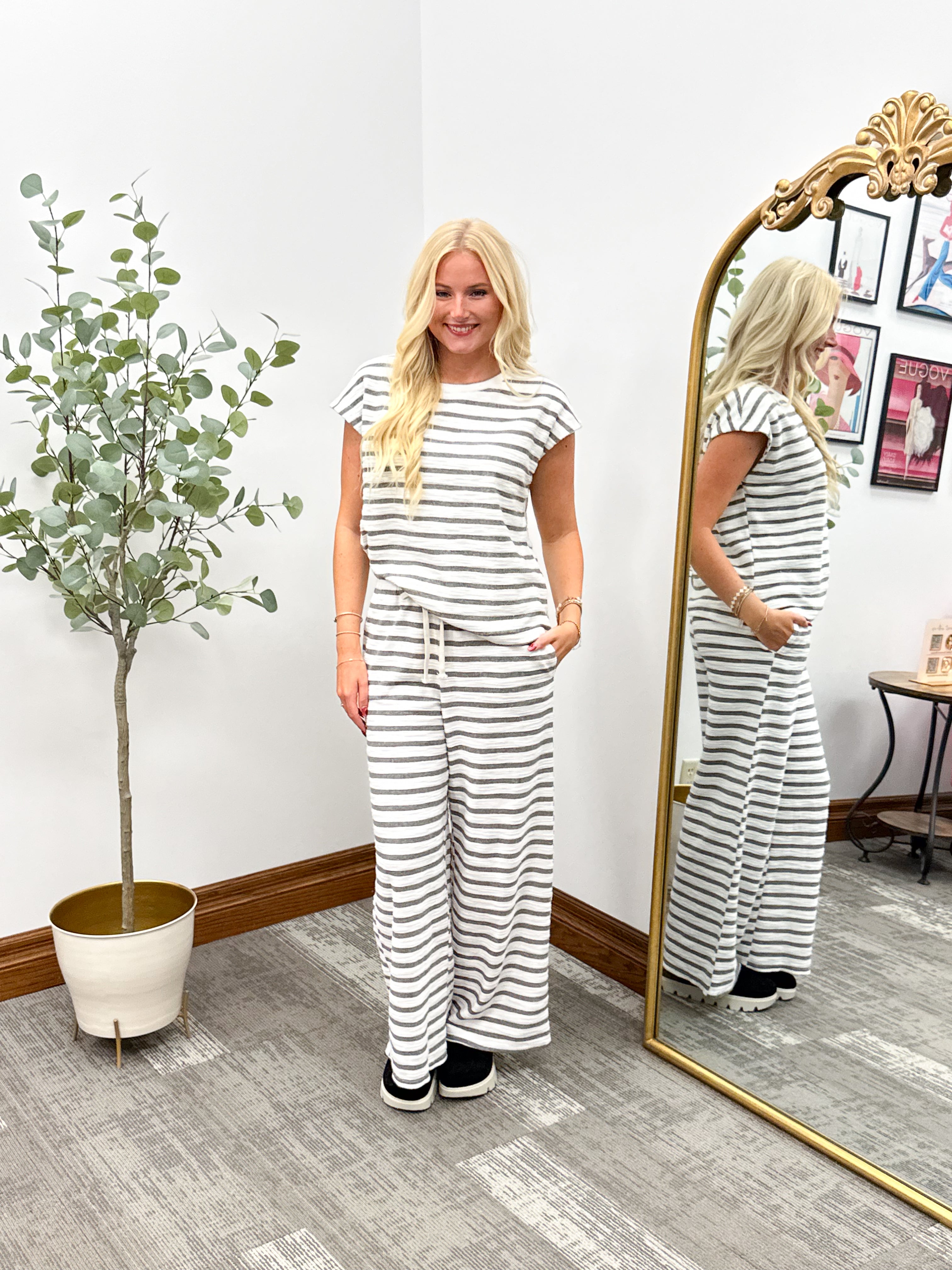 Gray Striped Top