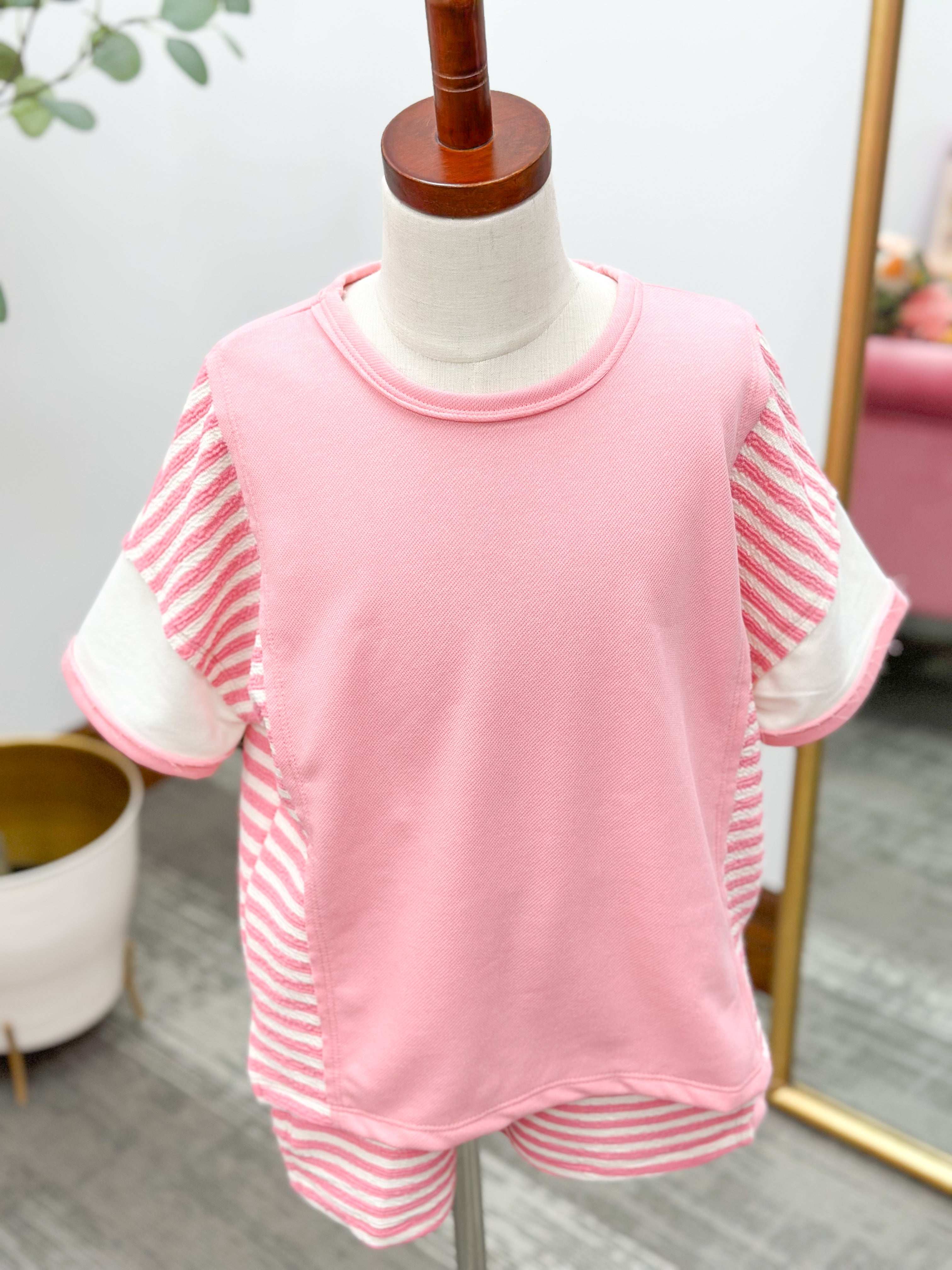 Girls Pink Colorblock Striped Knit Top