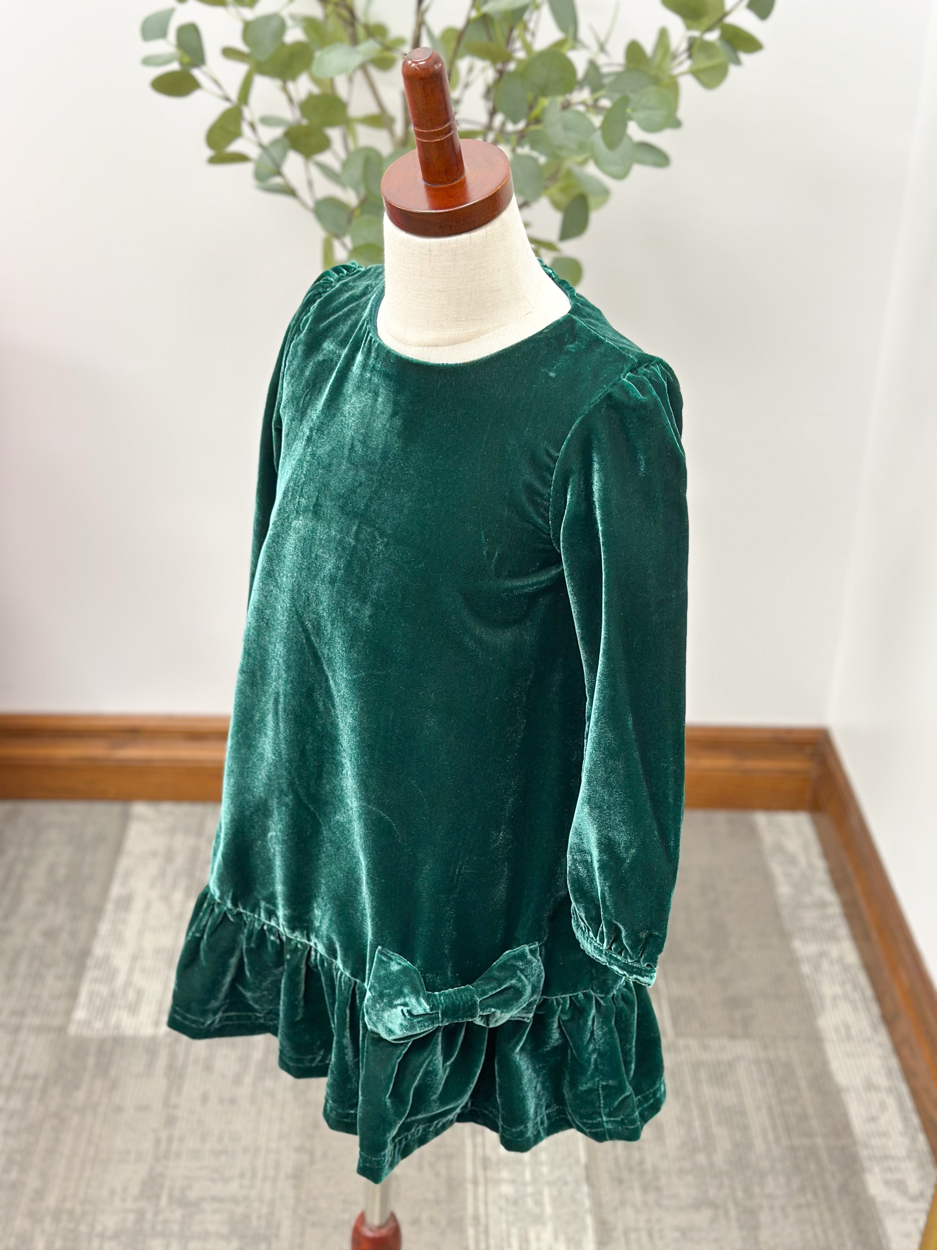 Girls Hunter Green Velvet Dress