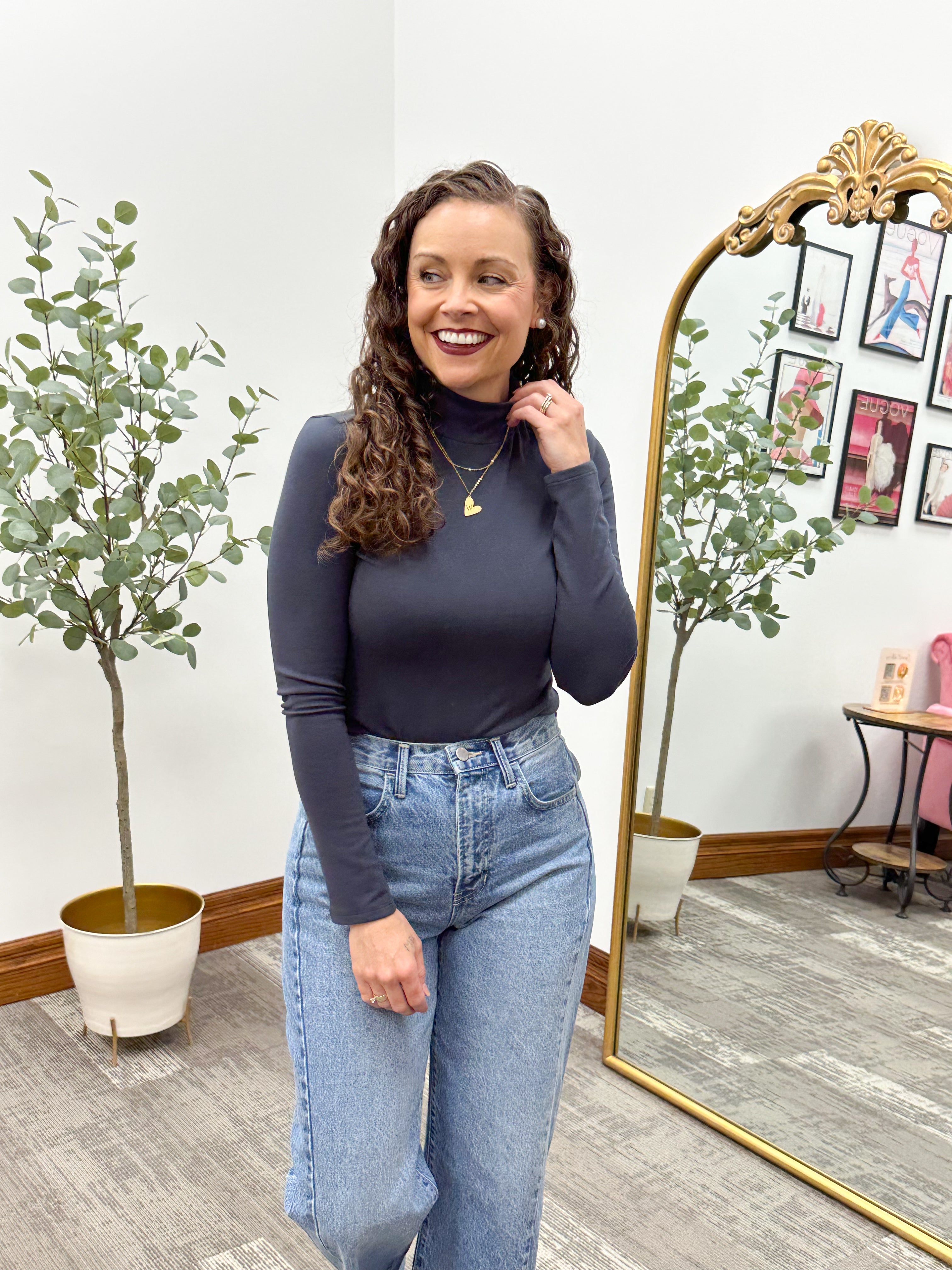 Navy Long Sleeve Turtleneck Top