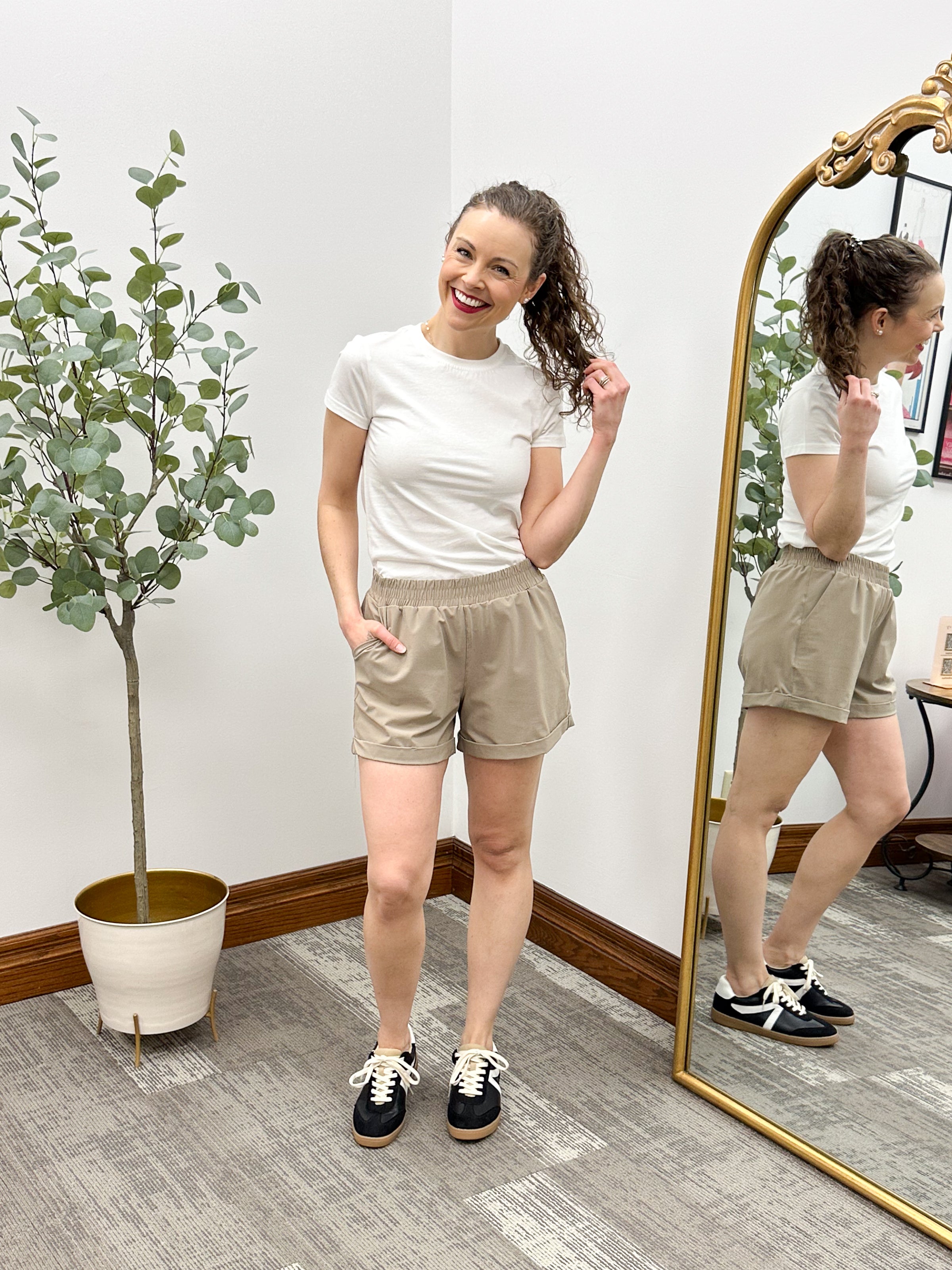 High Waist Cuffed Leg Athleisure Shorts