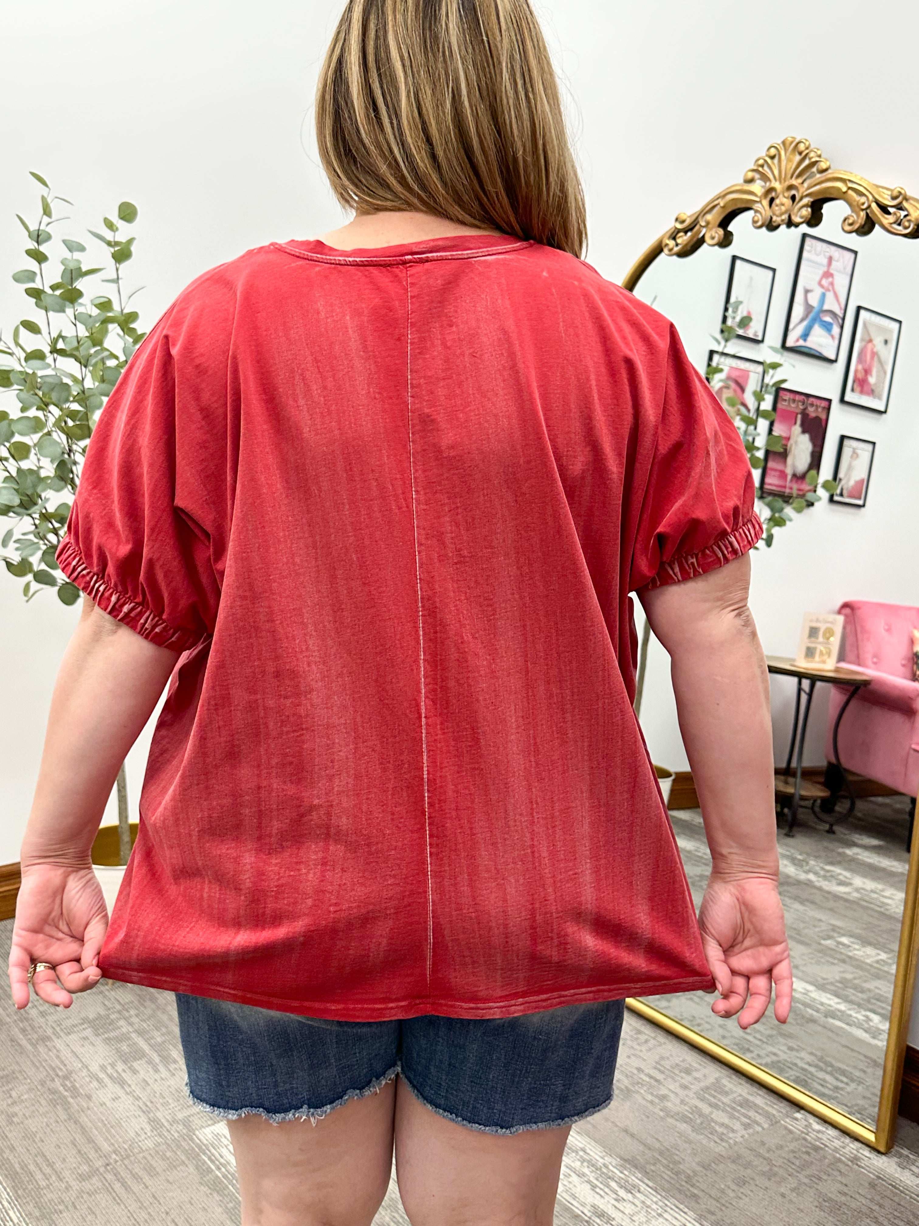 Washed Red Front Pocket T-Shirt
