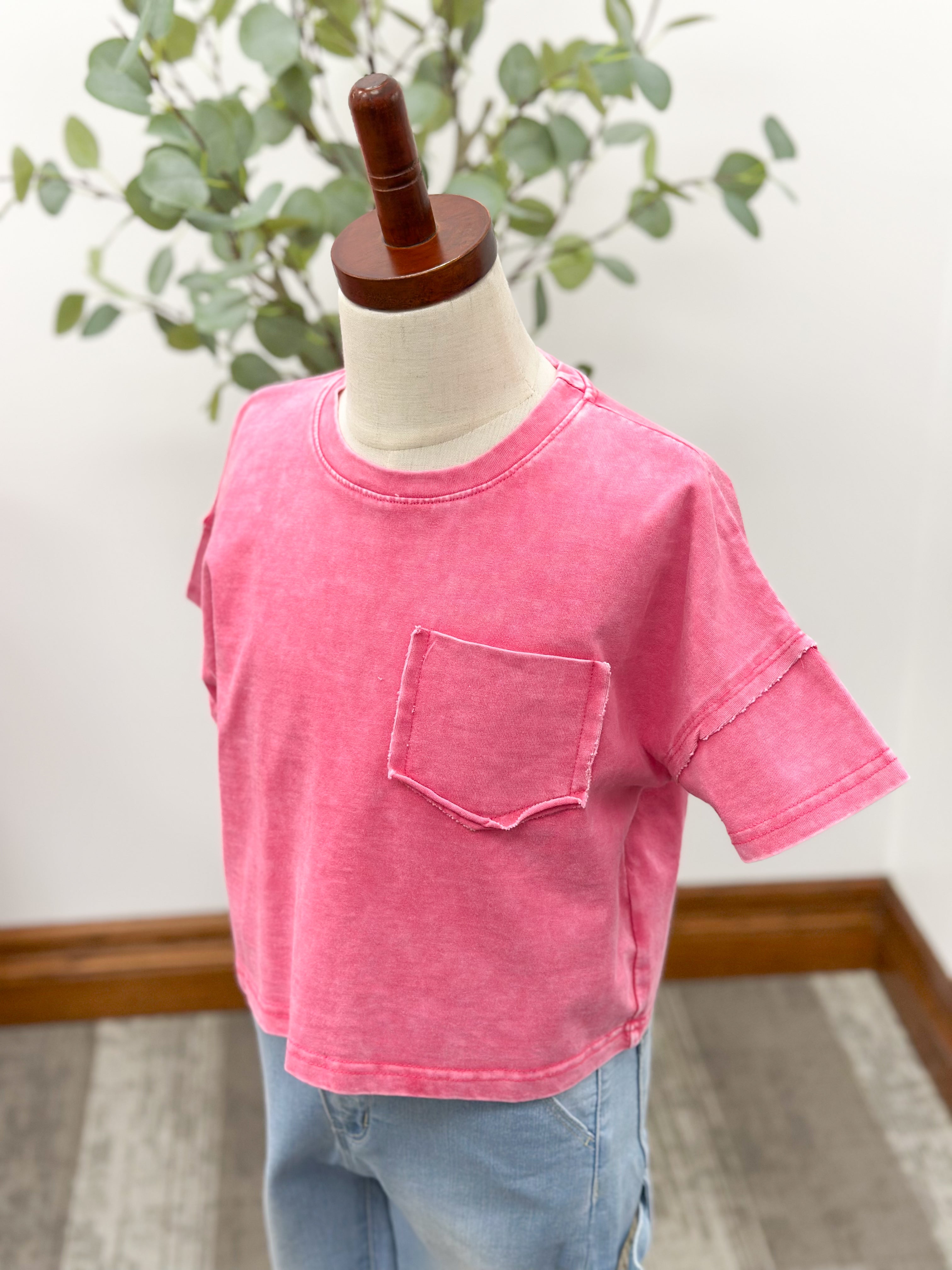 Girls Washed Pink Pocket Tee