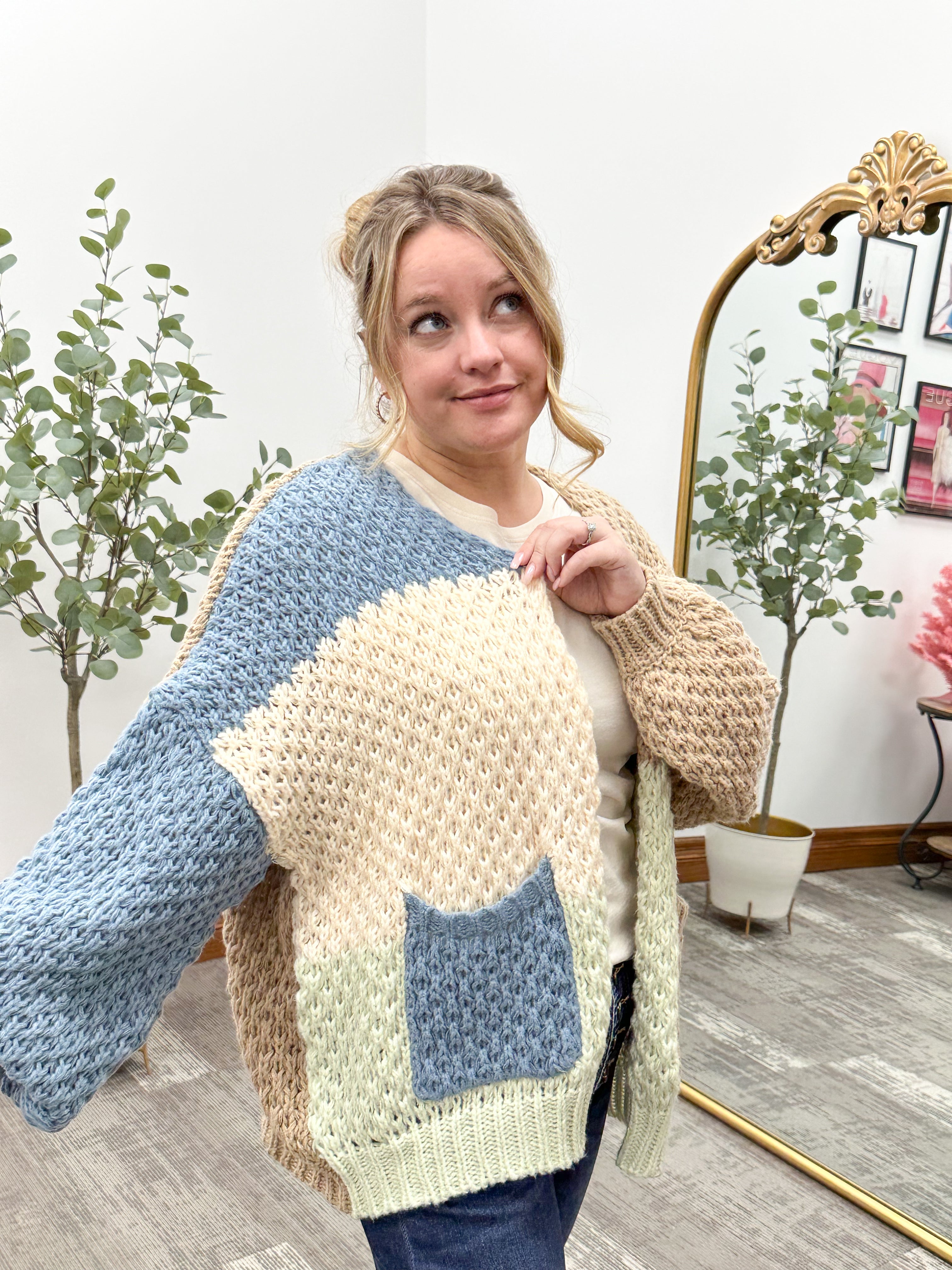 Chunky Knit Color Block Cardigan