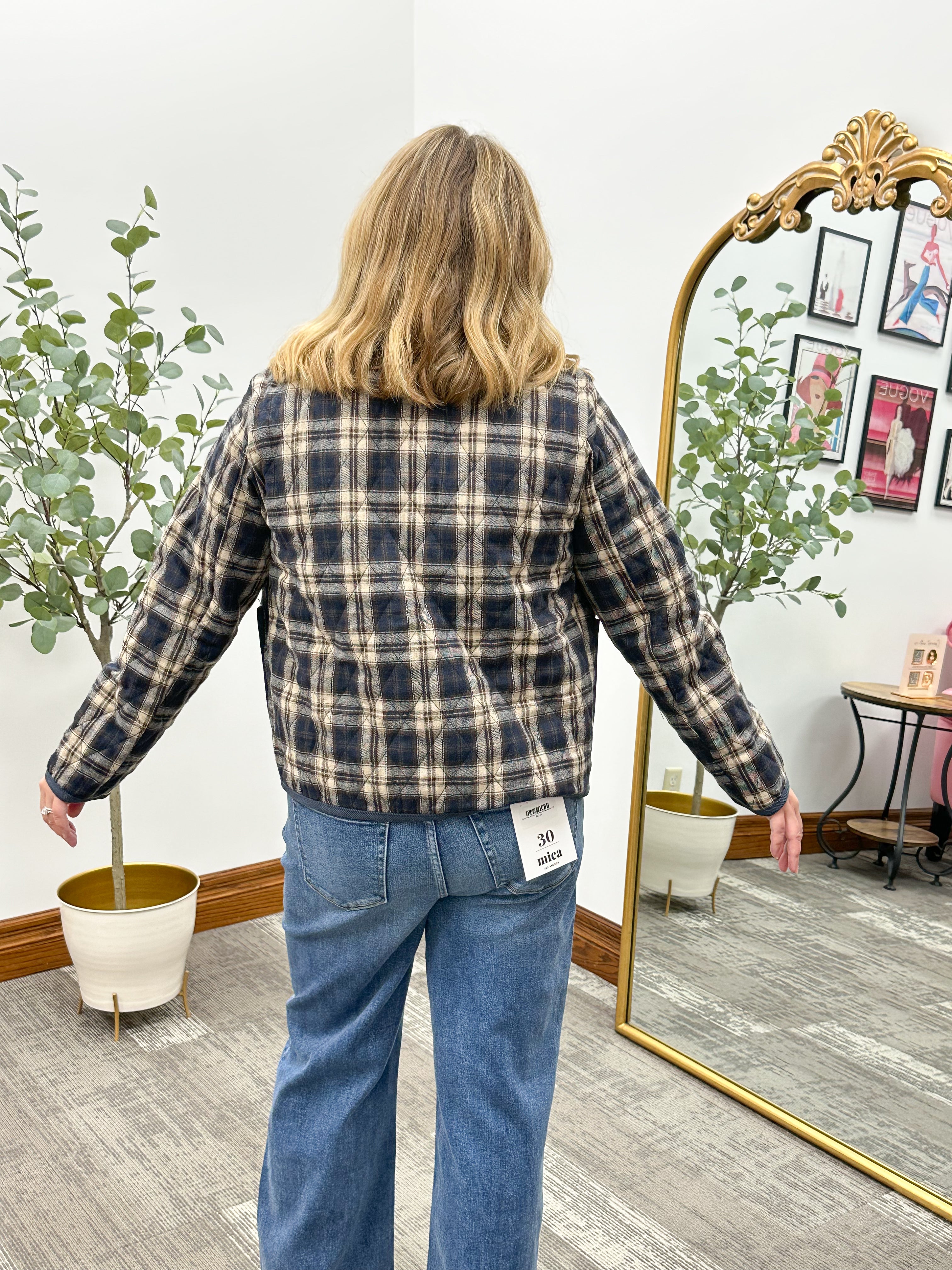 Navy Plaid Quilted Jacket