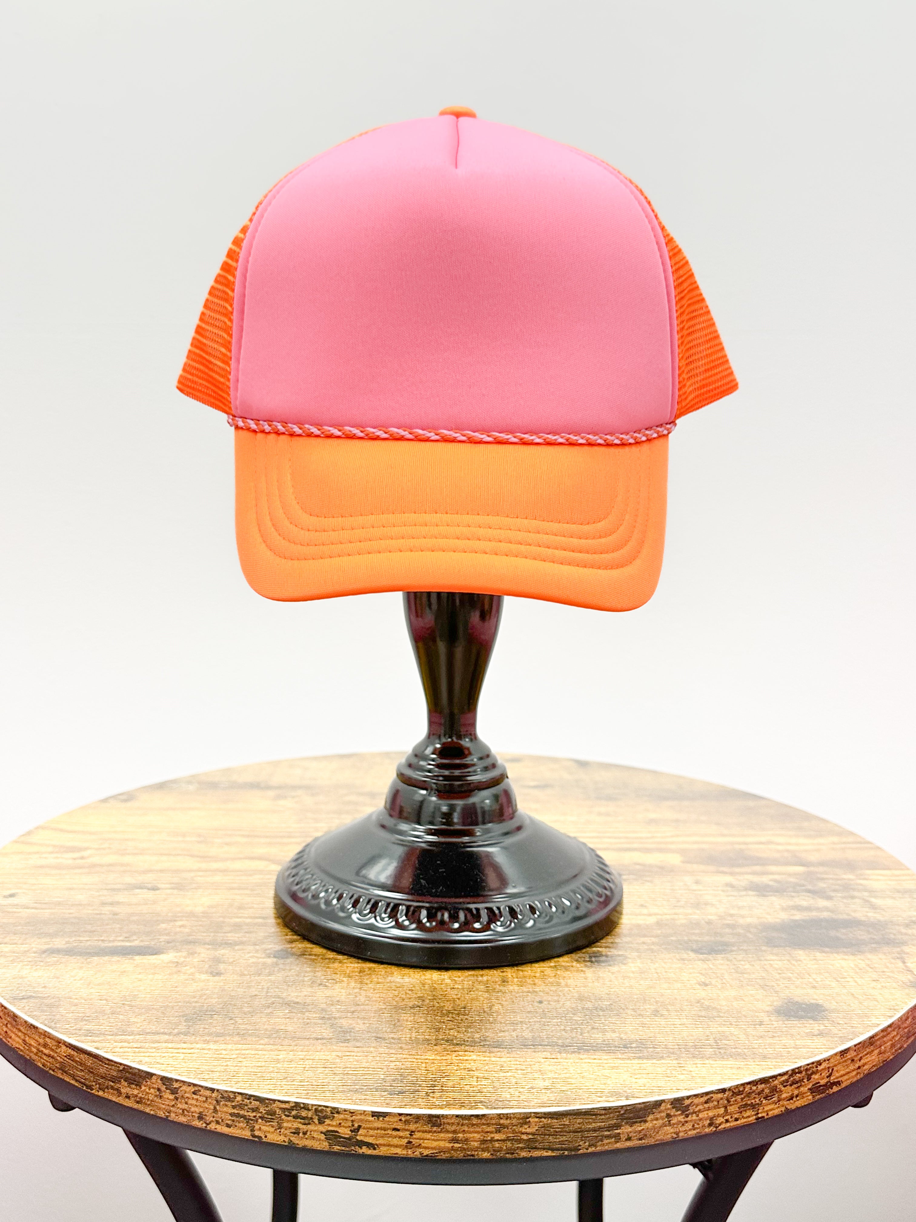 Colorful Foam Rope Trucker Hat, pink and orange trucker hat