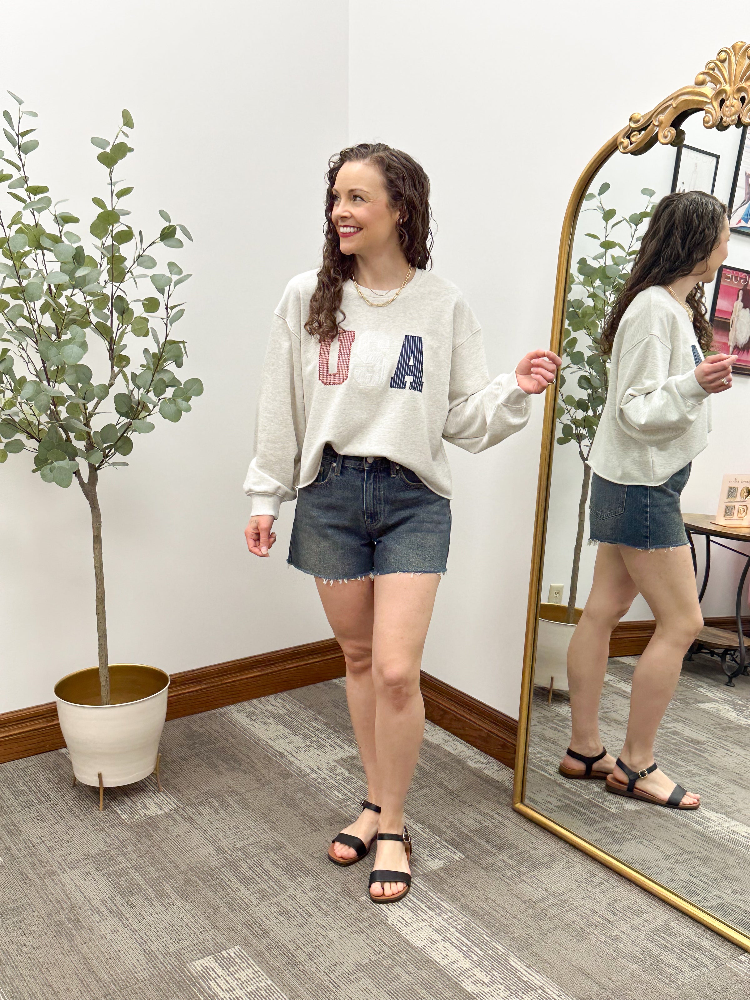 USA Patchwork Cropped Sweatshirt