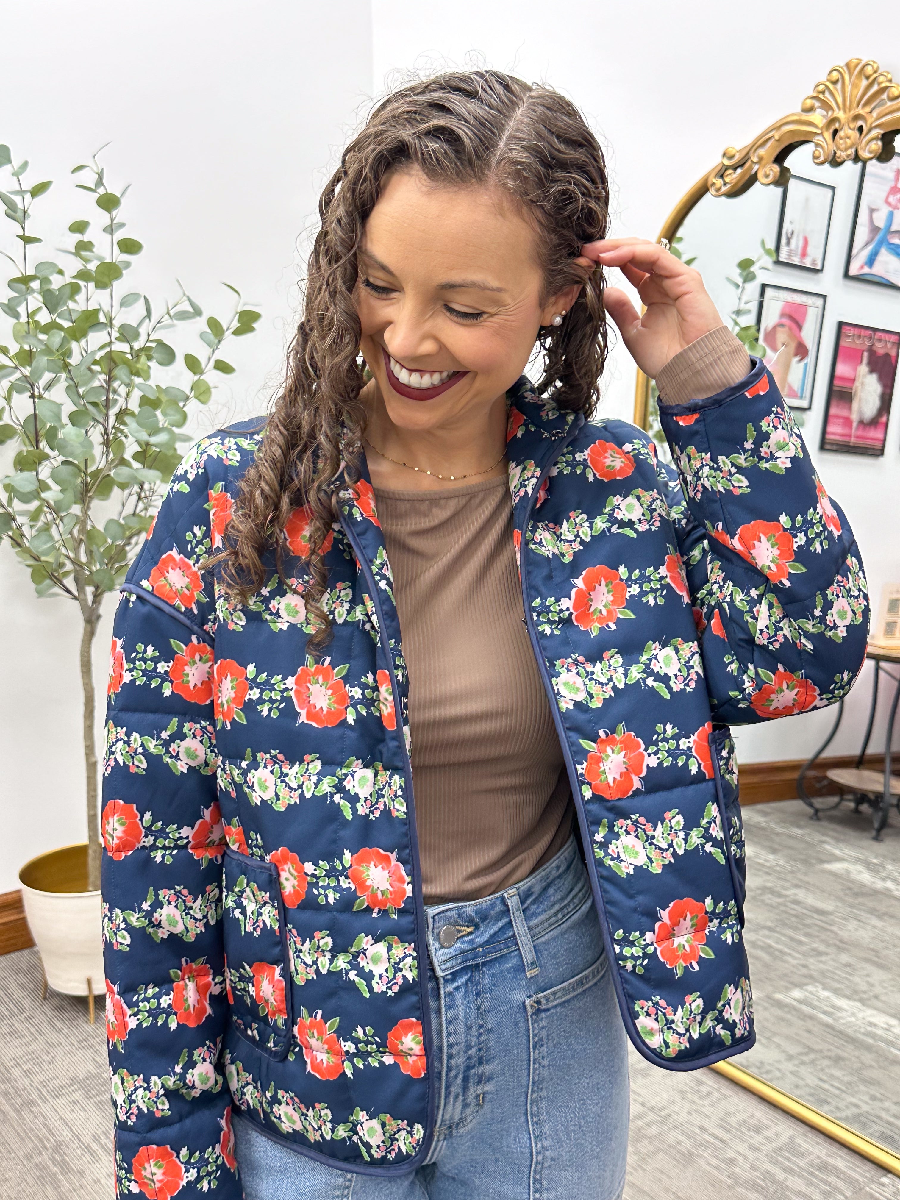 Navy & Floral Quilted Jacket
