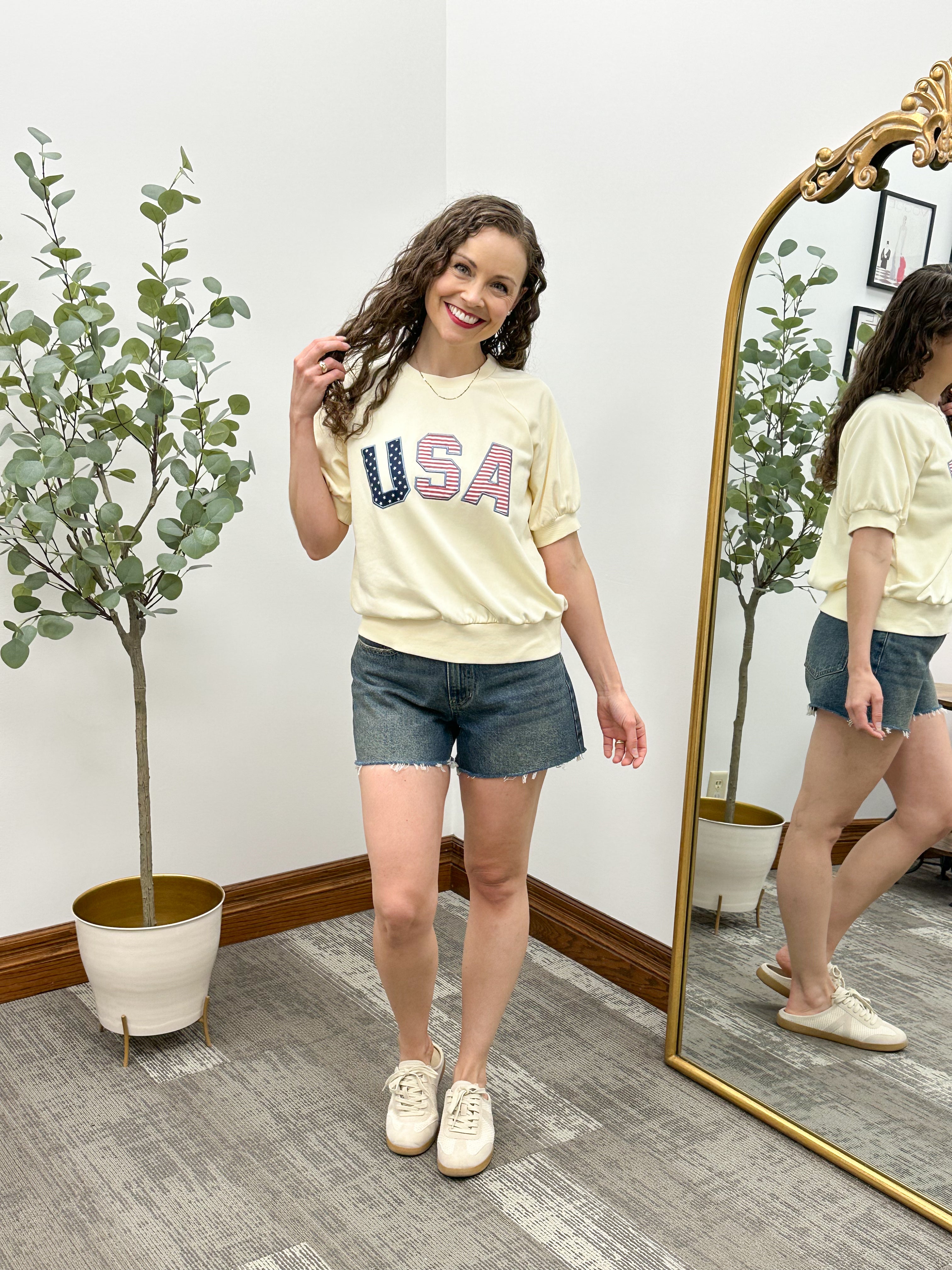 Butter Yellow USA Patchwork Short Sleeve Pullover