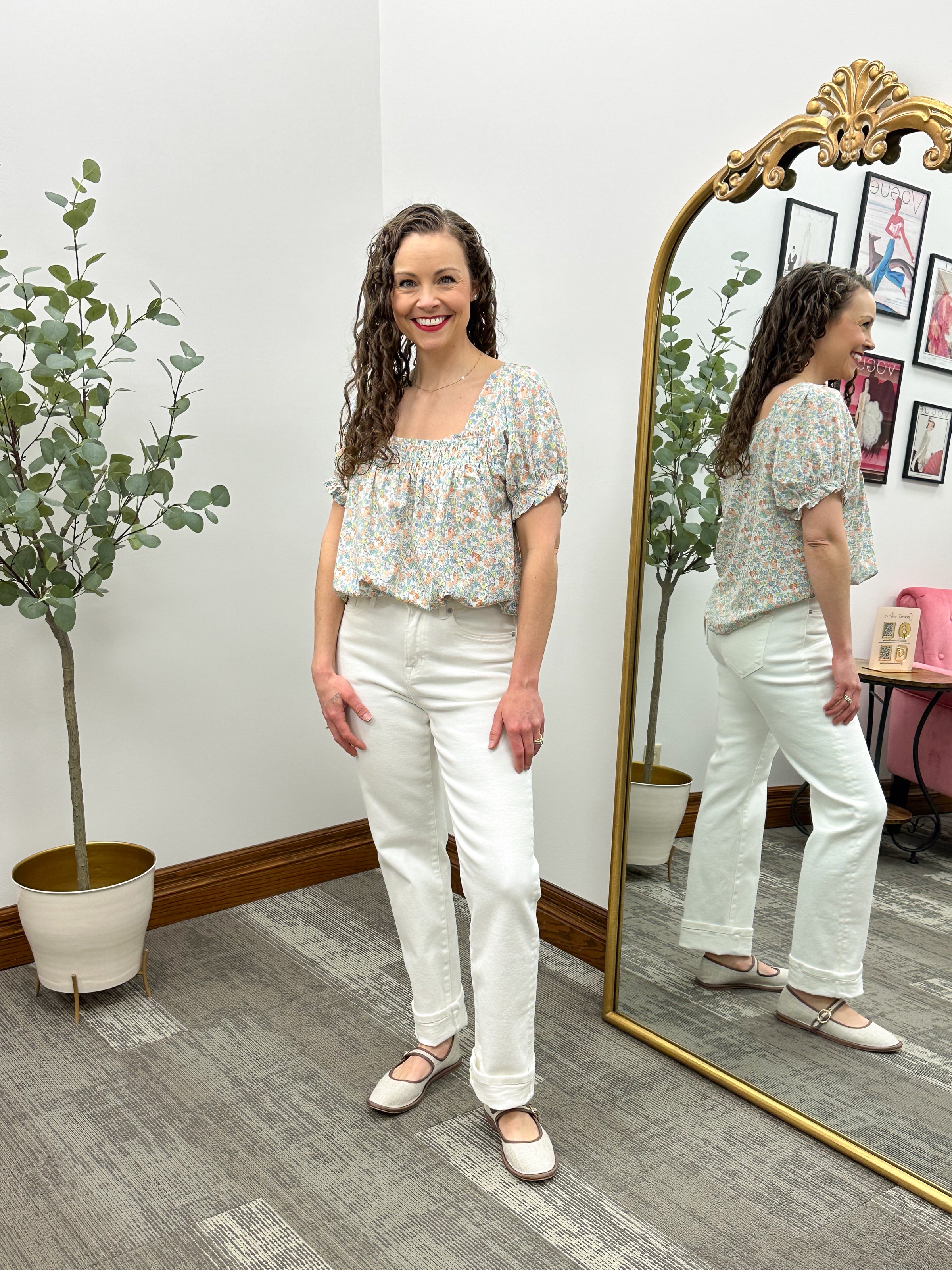 Floral Print Puff Sleeve Blouse
