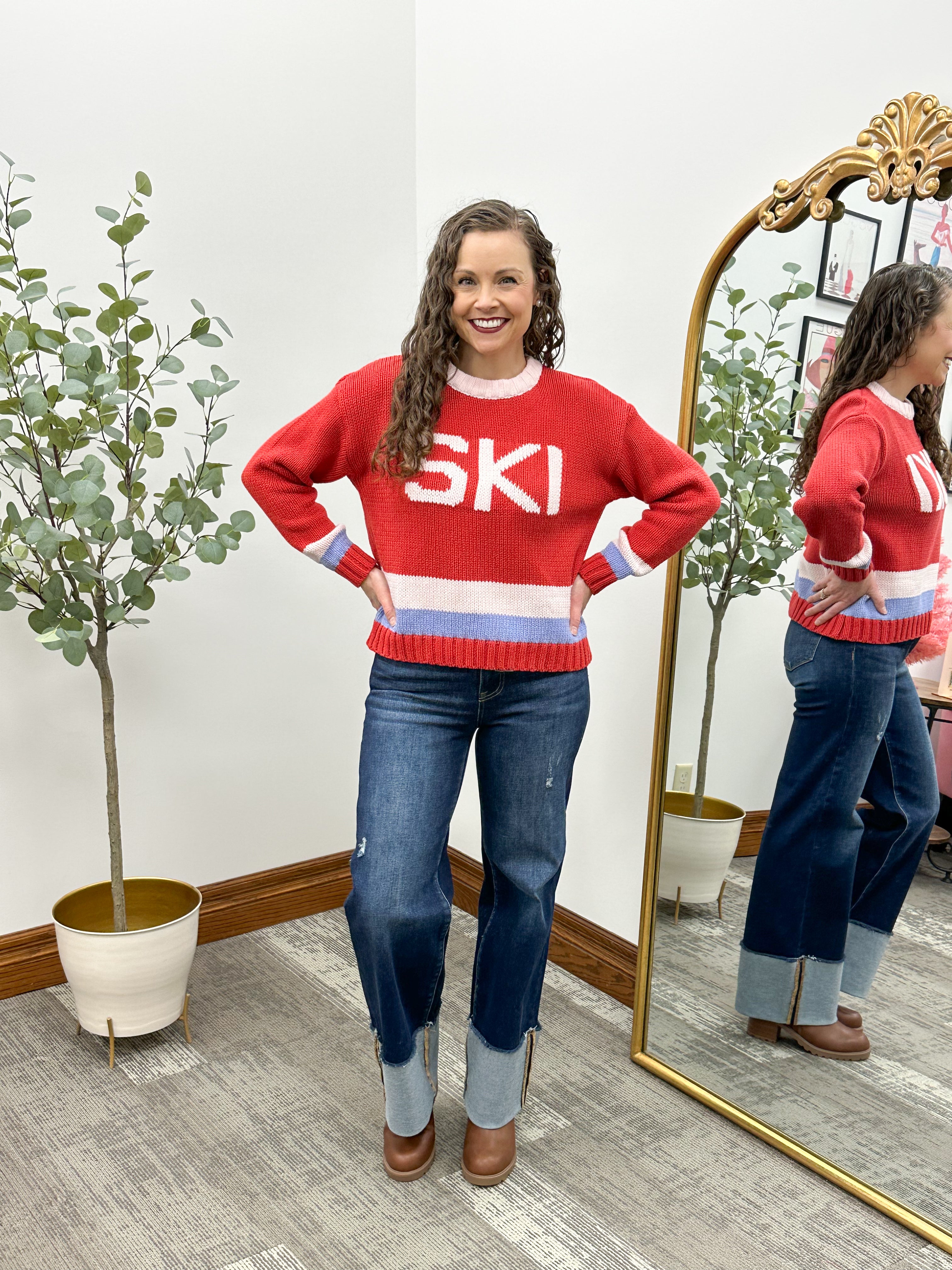 Red 'SKI' Crewneck Sweater