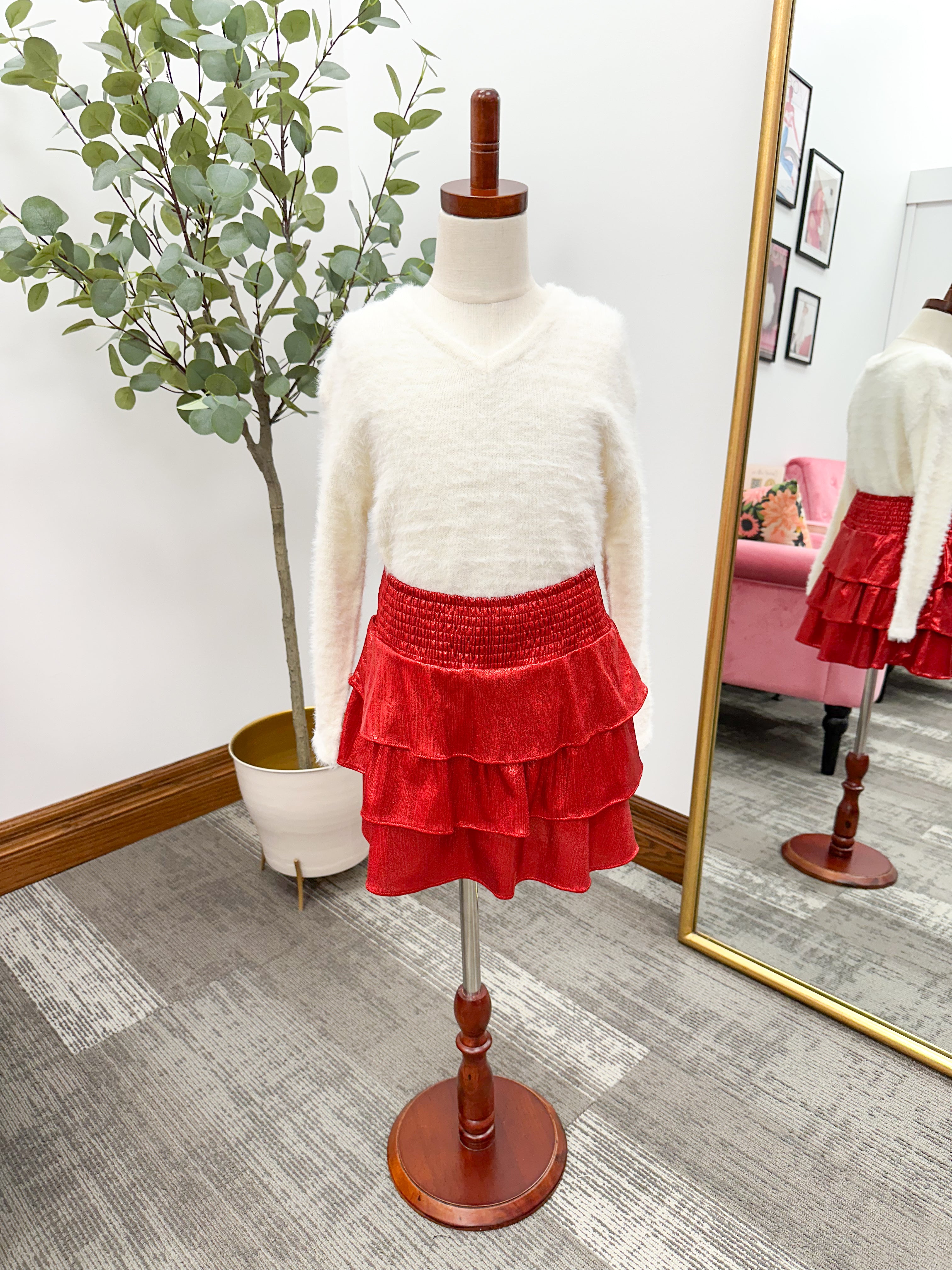 Girls Red Metallic Skort