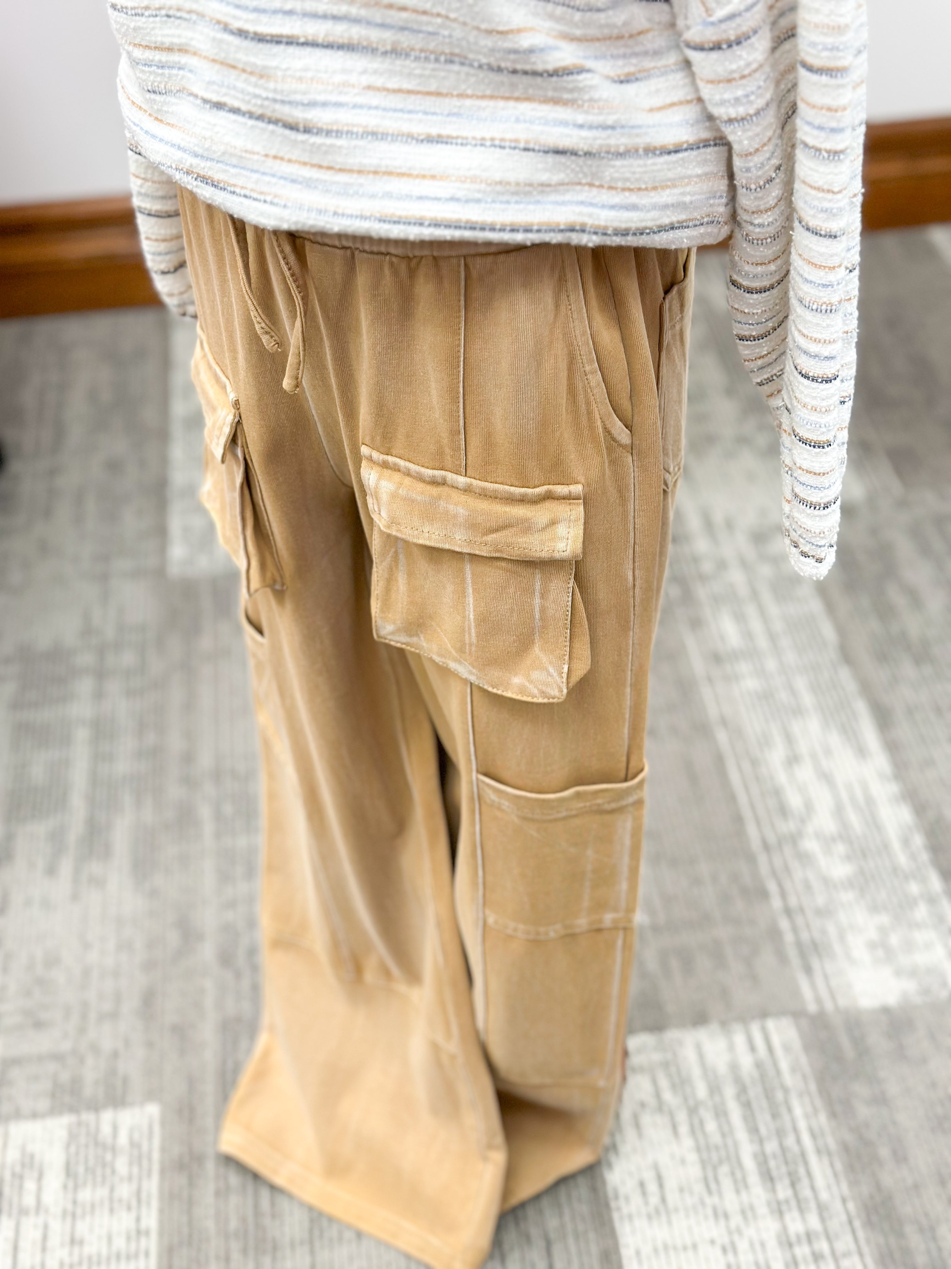 Girls Tan Wide Leg Cargo Pants
