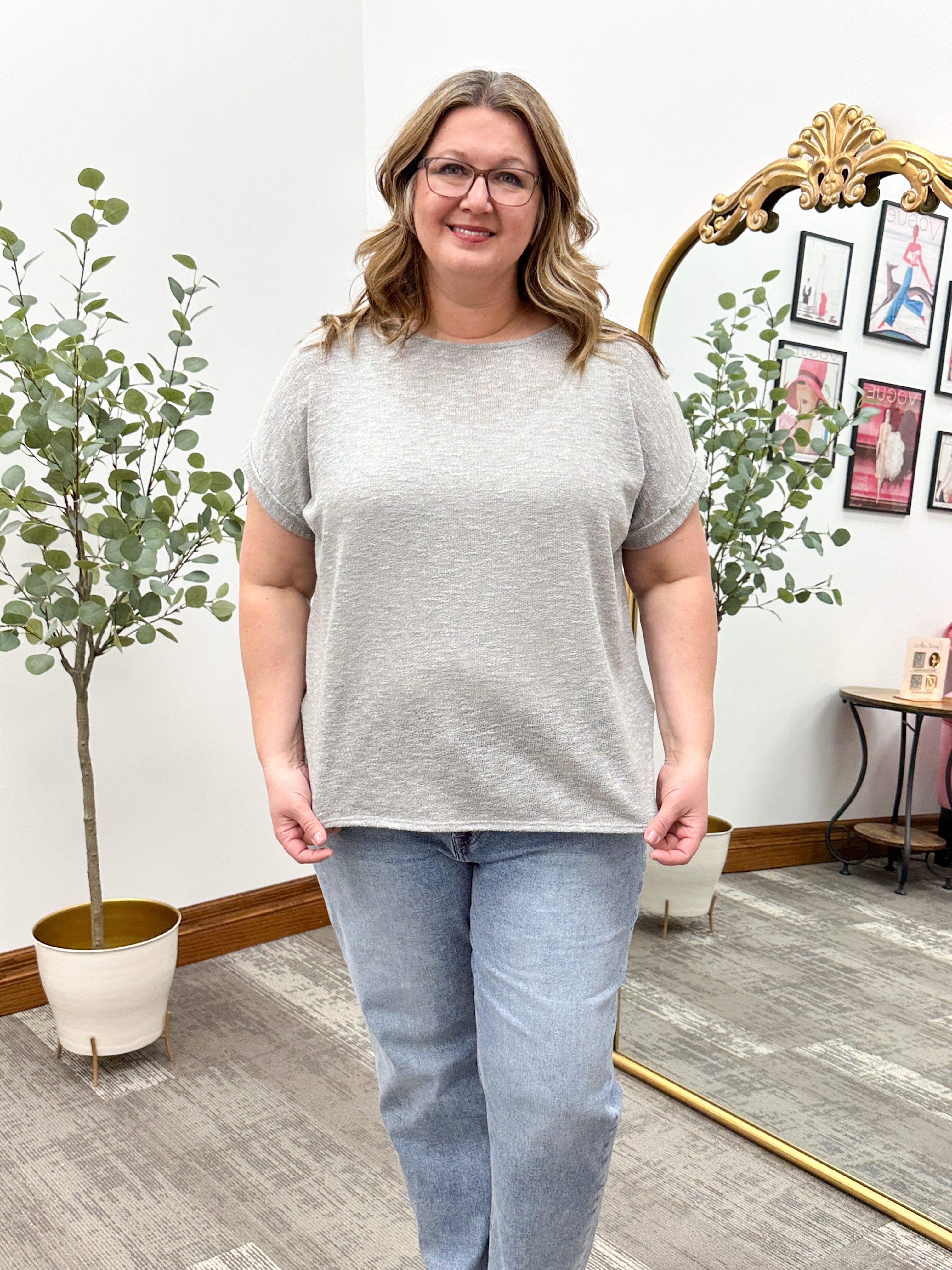 Sabrina Cuffed Sleeve Basic Knit Top