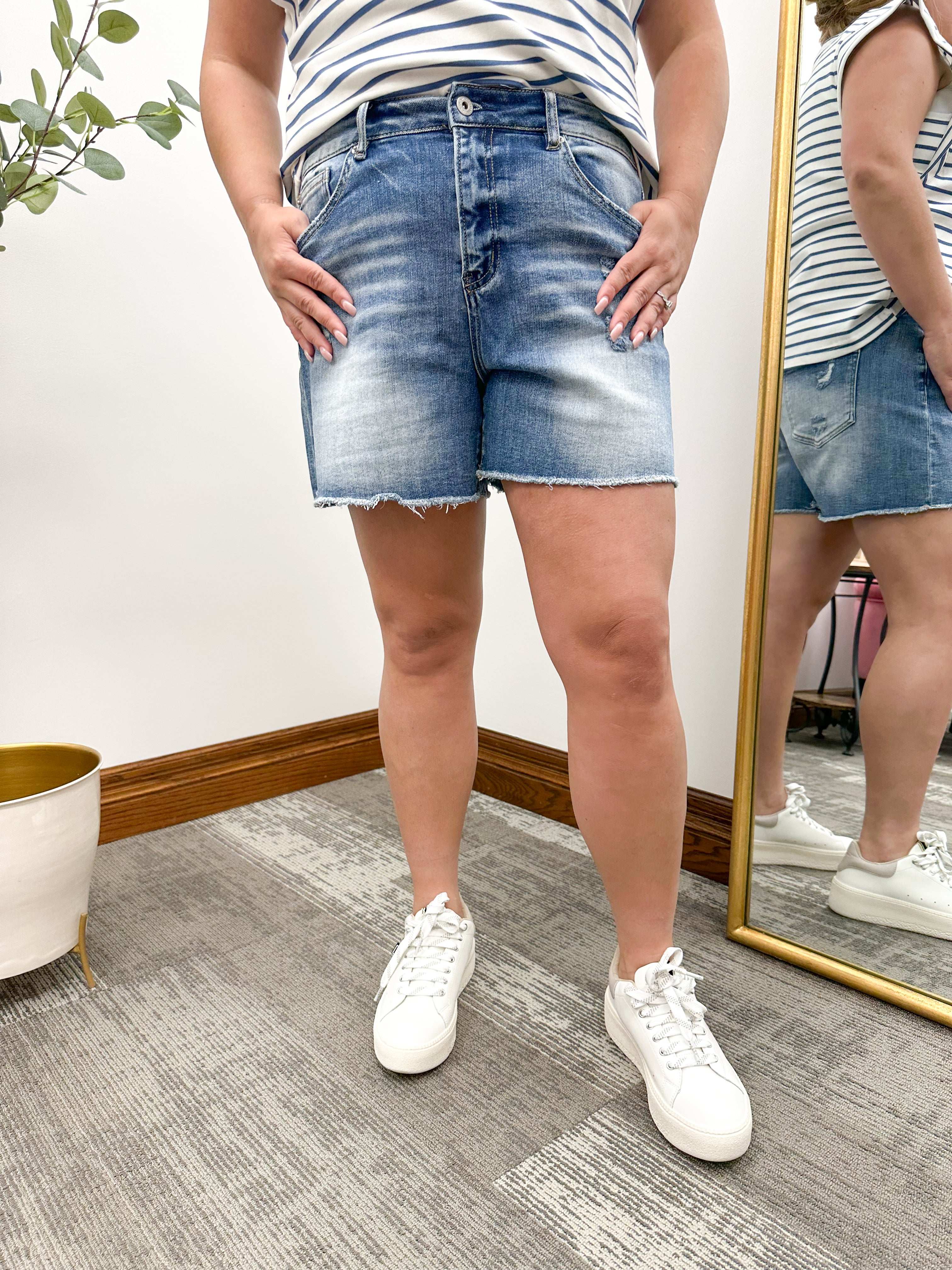 Longer Length Frayed Denim Shorts