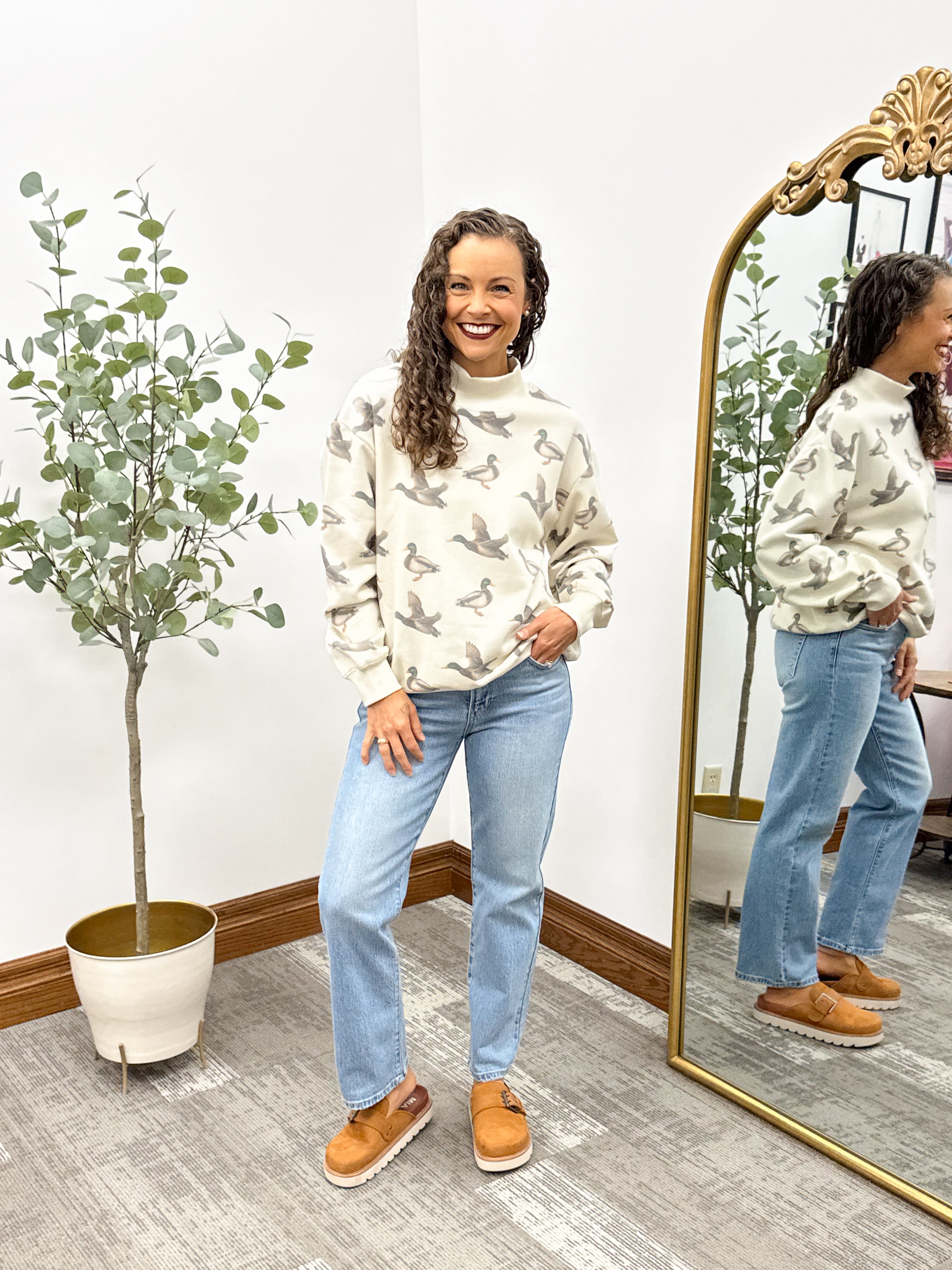 Mallard Duck Mock Neck Oversized Sweatshirt