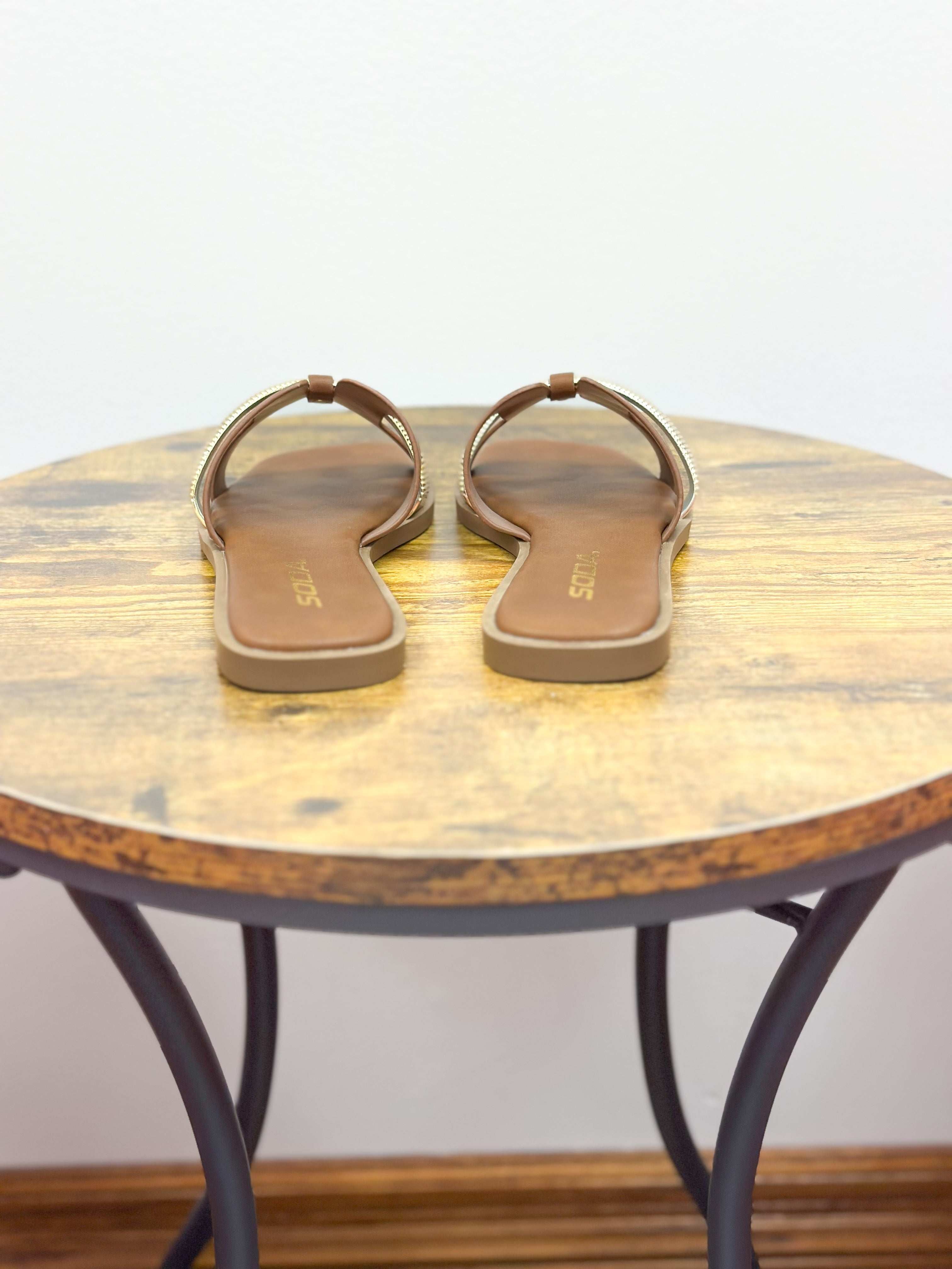 Lita Brown & Gold Flat Sandals
