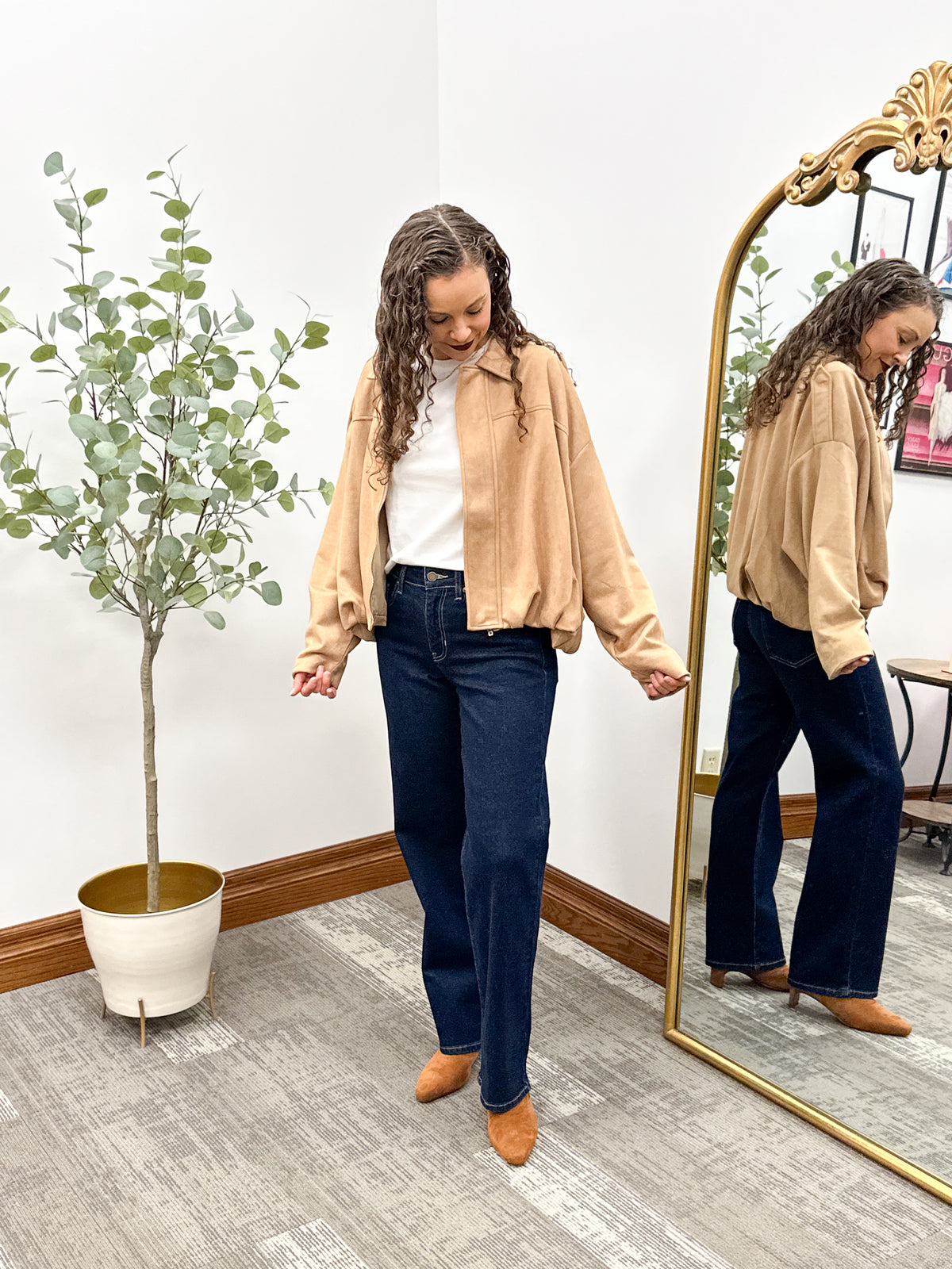 Tan Micro Suede Bubble Hem Jacket