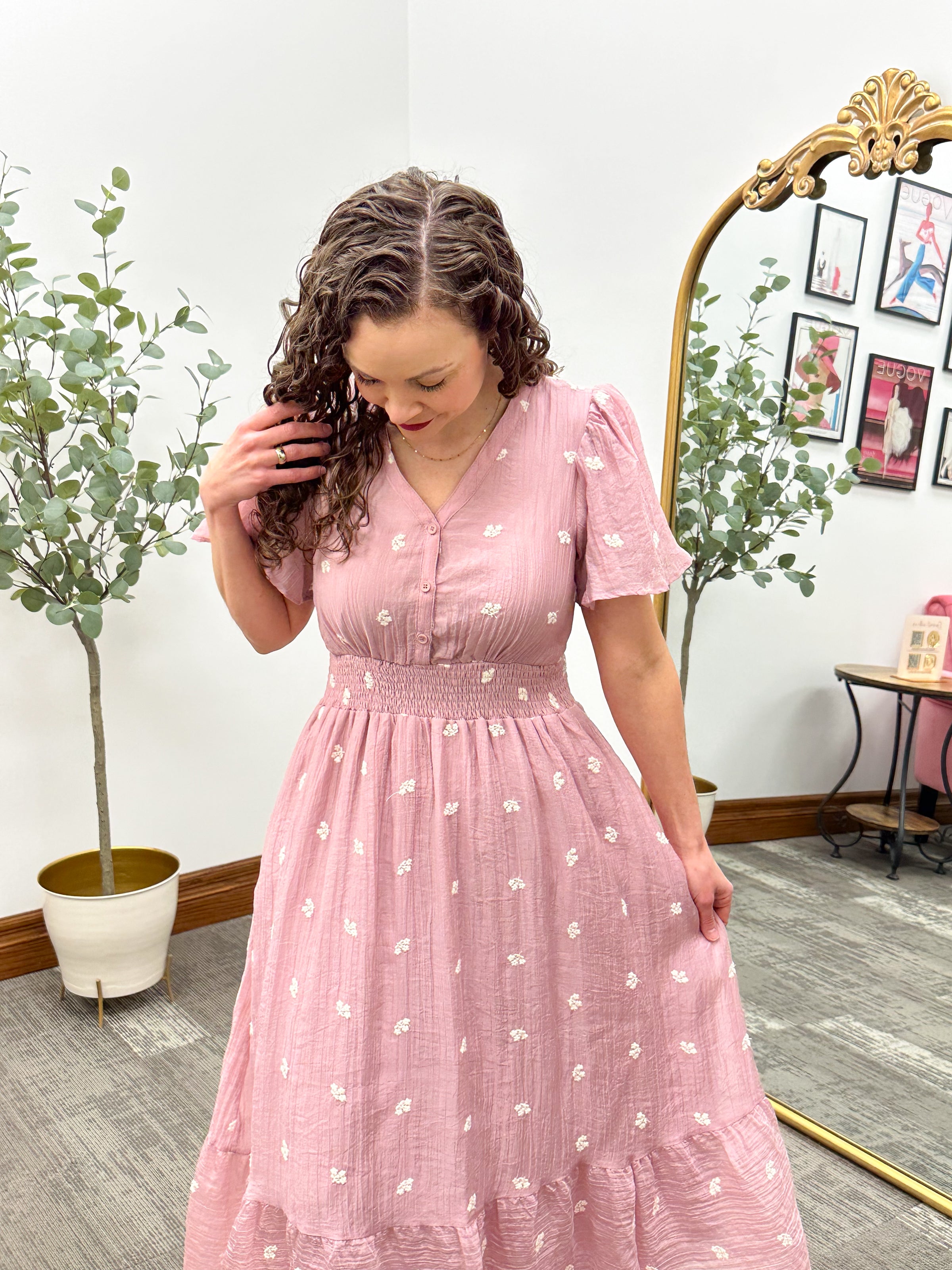 Mauve Floral Embroidered Maxi Dress