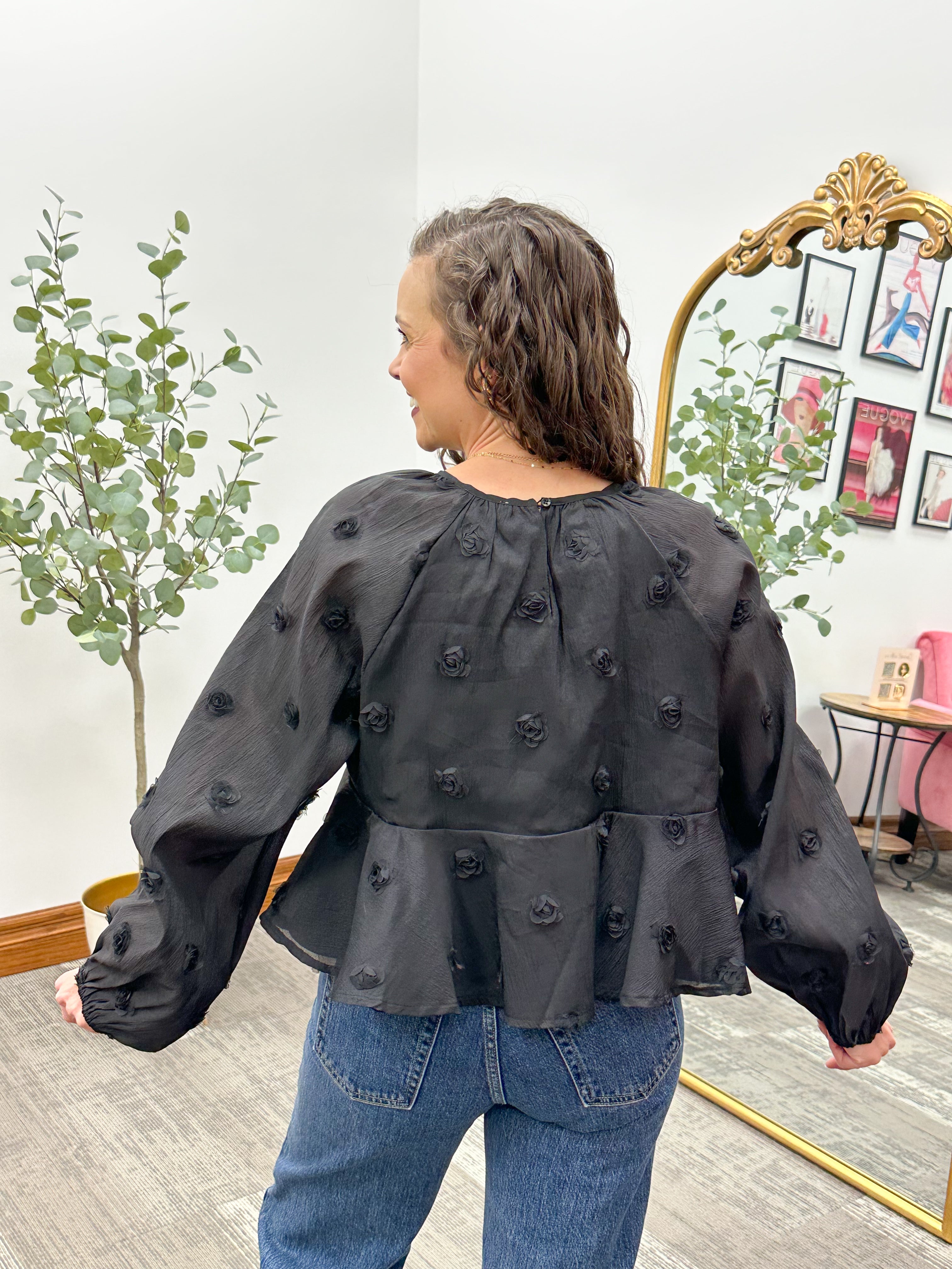Black Roses Babydoll Blouse
