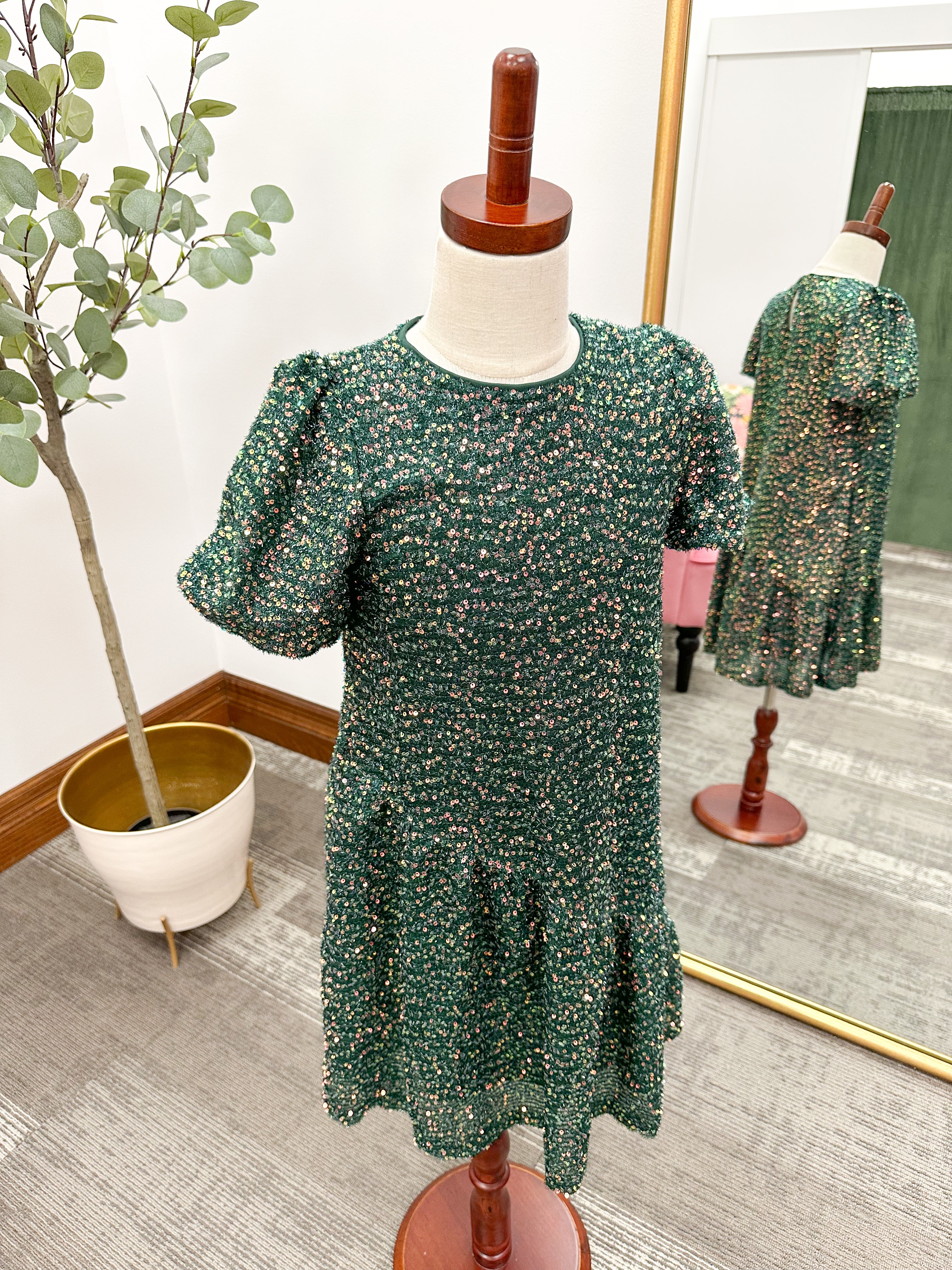 Girls Green Sequin Dress For Christmas