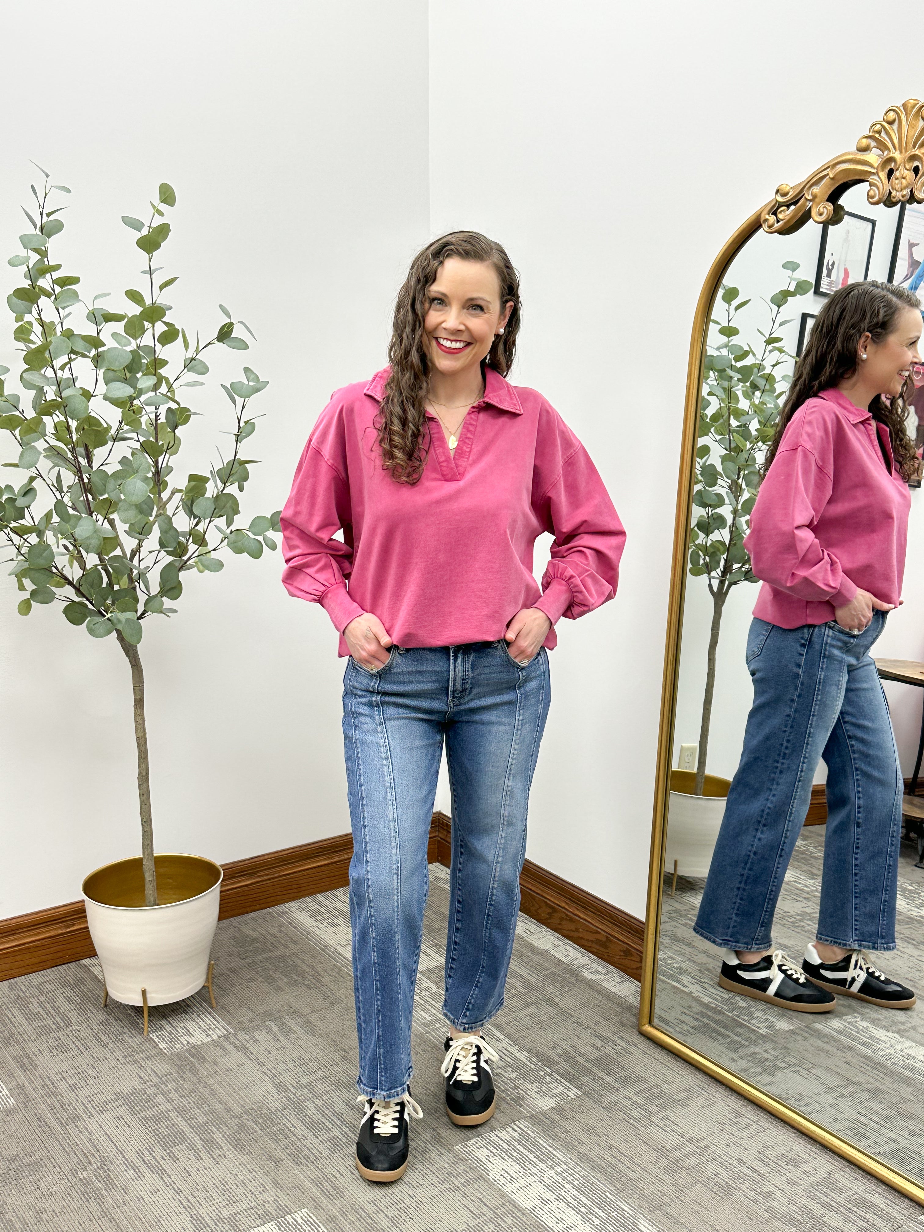 Plum Pink Washed Long Sleeve Top