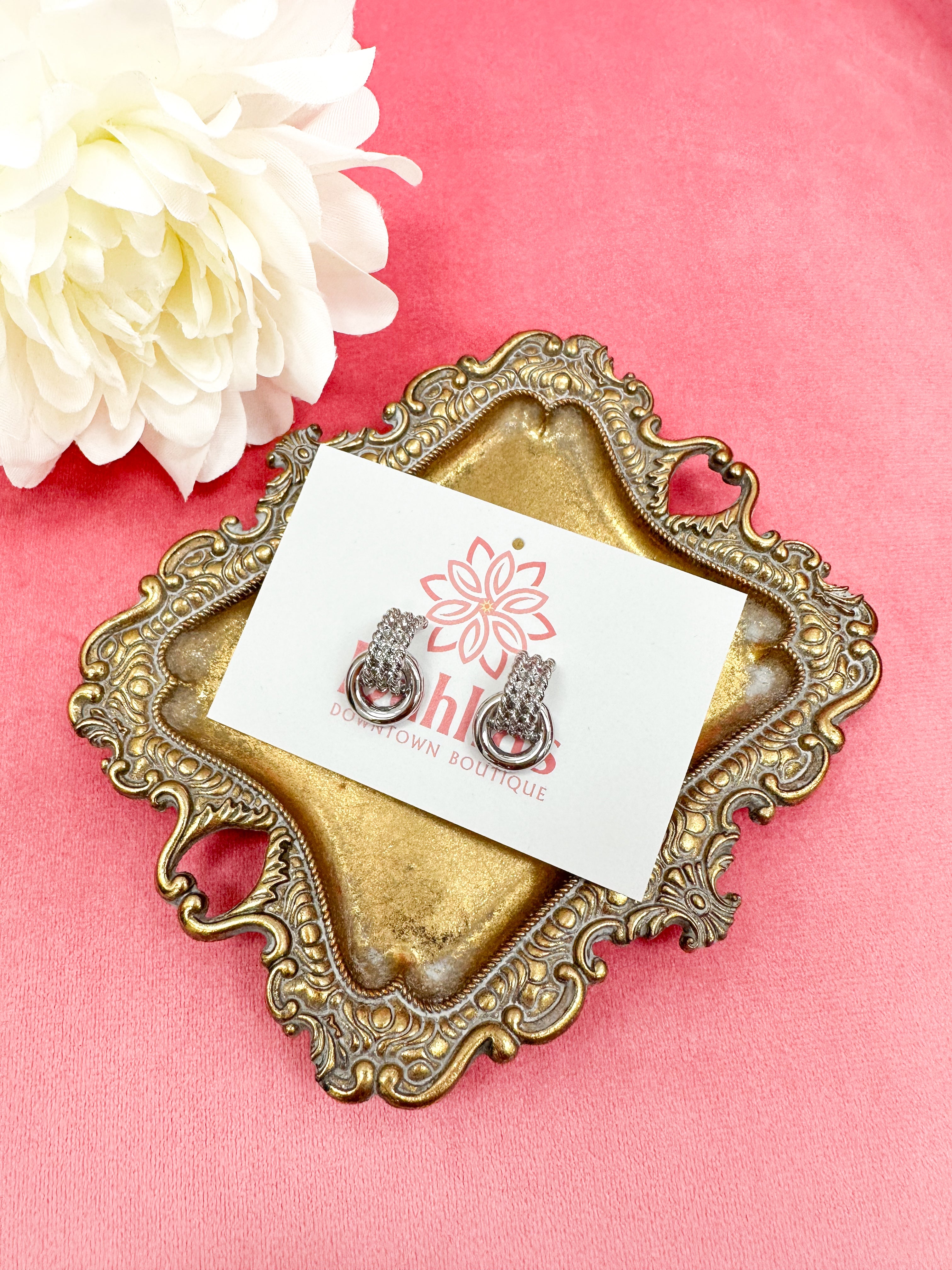 Silver Braided Huggie Hoop Earrings