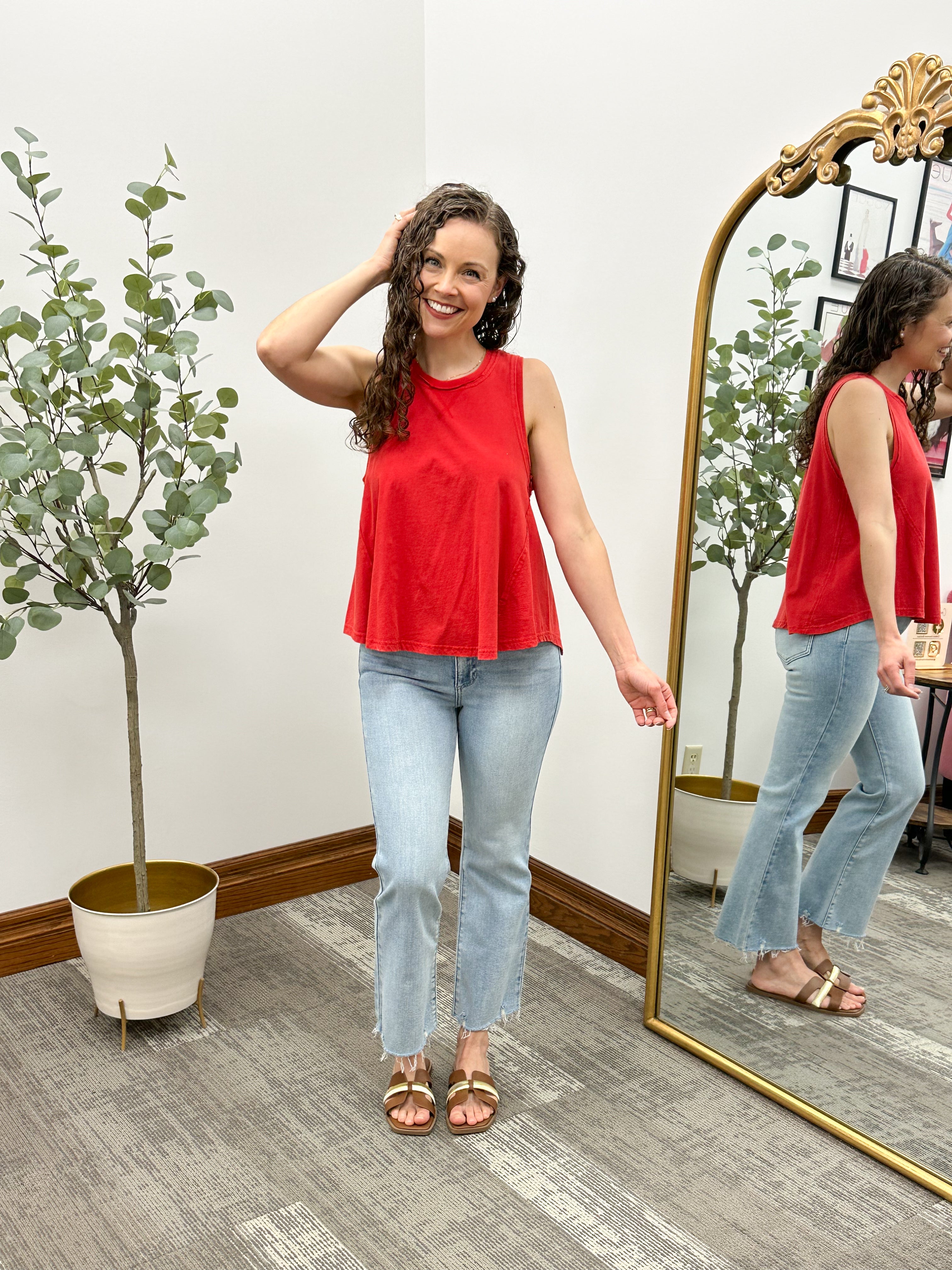 Red Raw Edge Flowy Tank Top