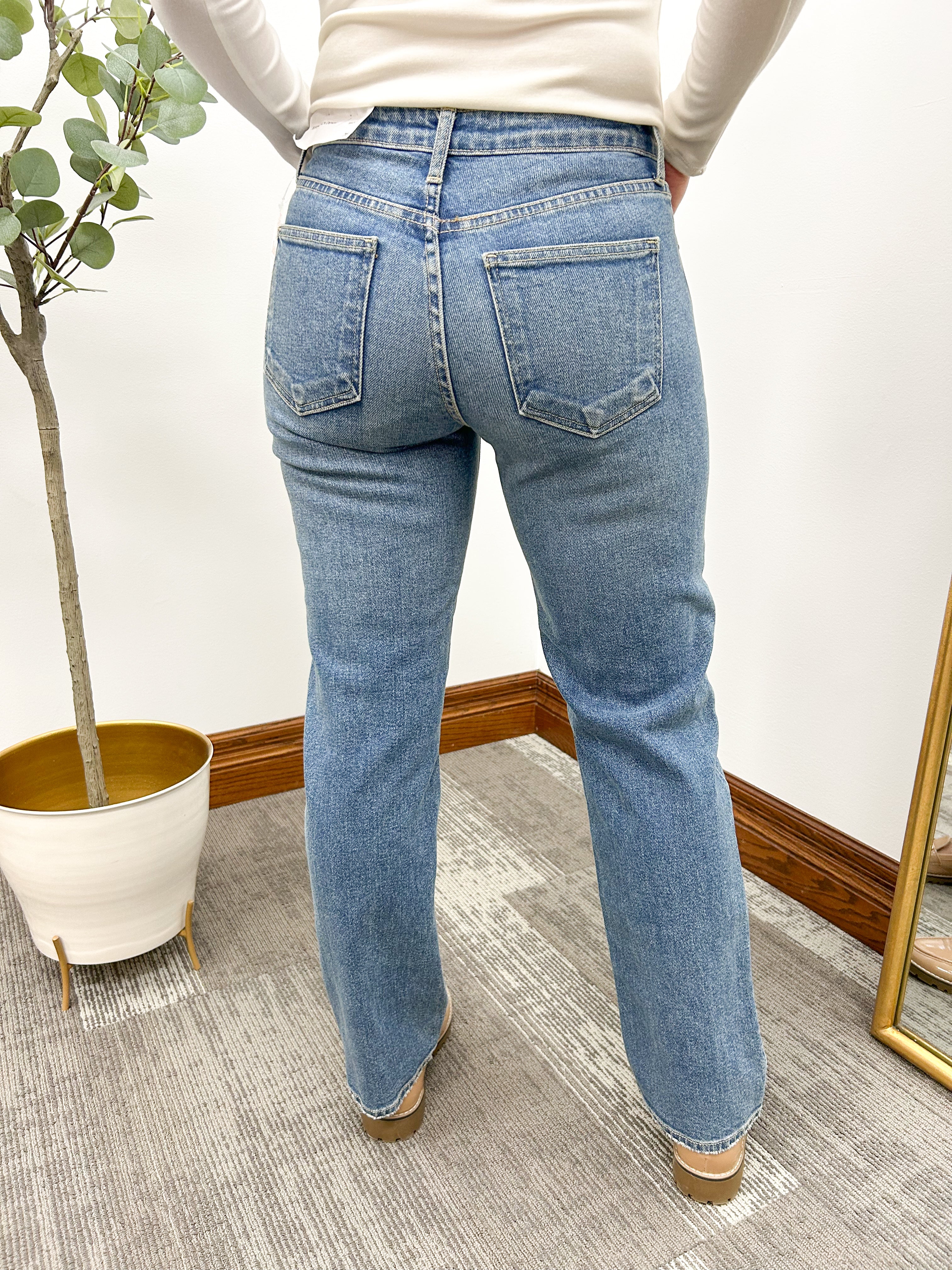 Medium Wash MR Straight Leg Jeans