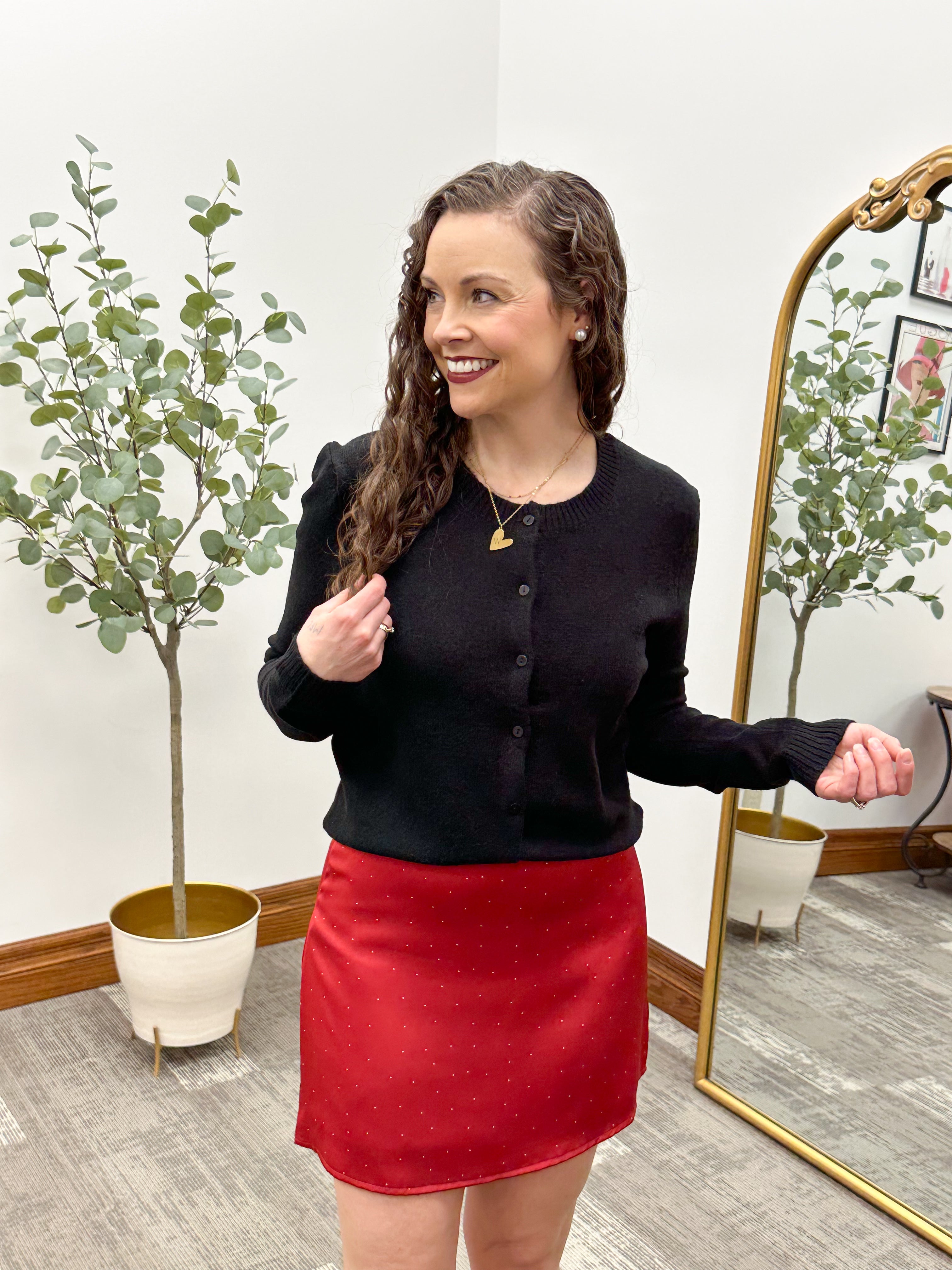 Red & White Polka Dot Satin Mini Skirt