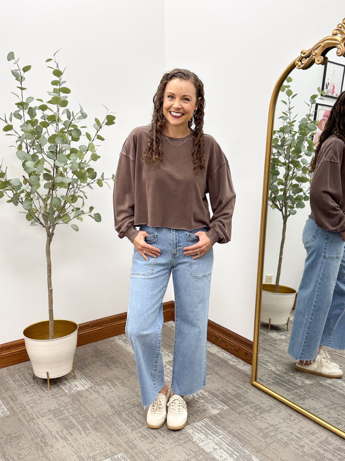 Washed Brown Cropped Sweatshirt