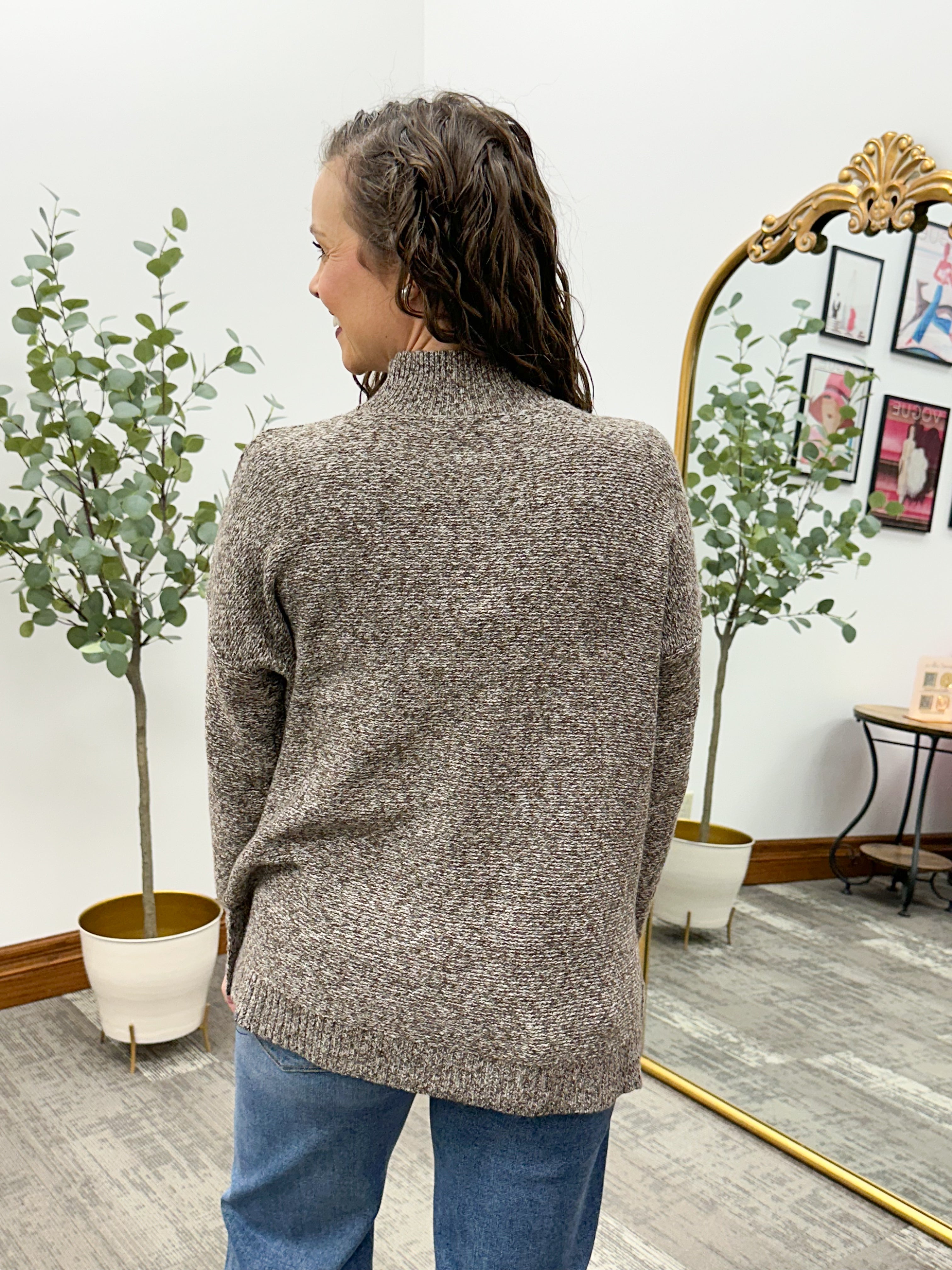 Brown Marled Mock Neck Sweater