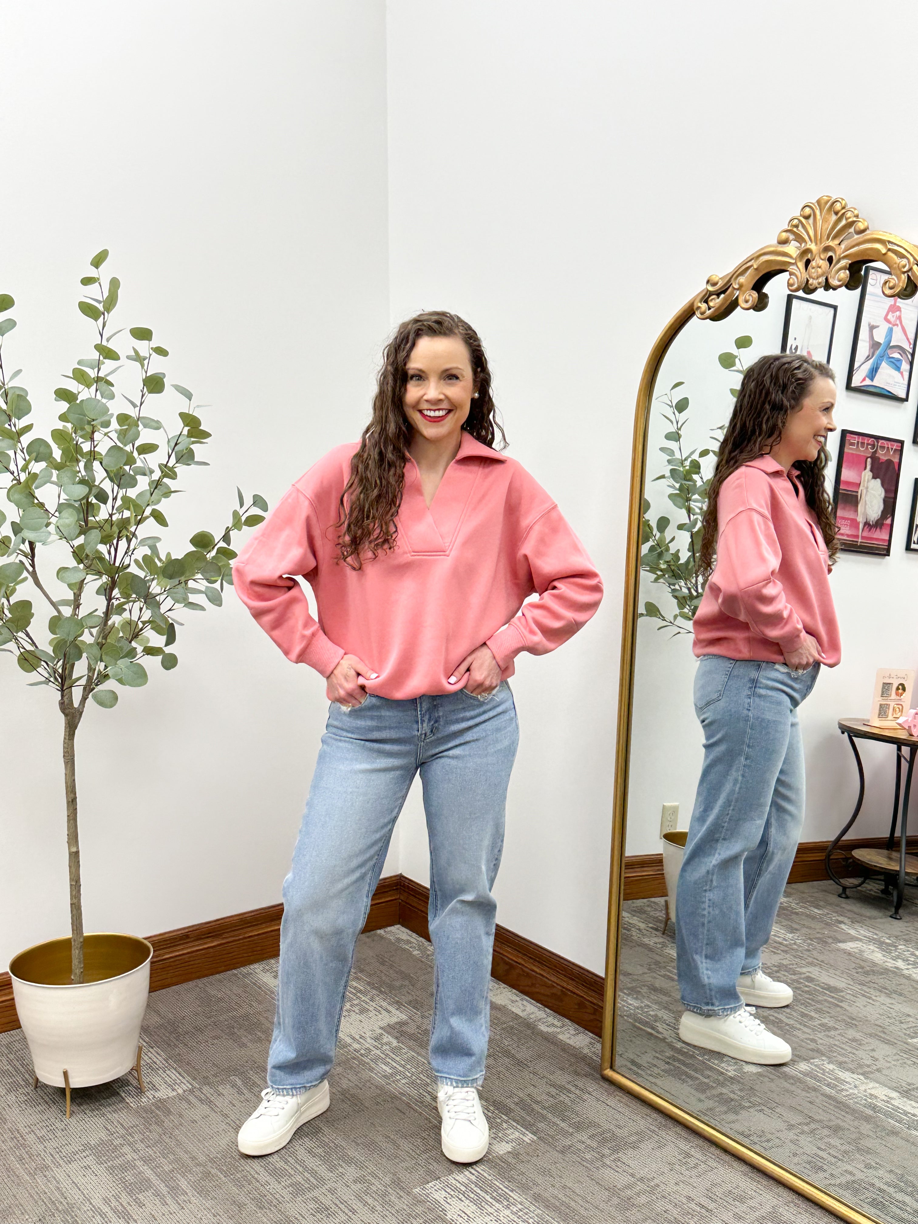 Long Sleeve Collared Sweatshirt