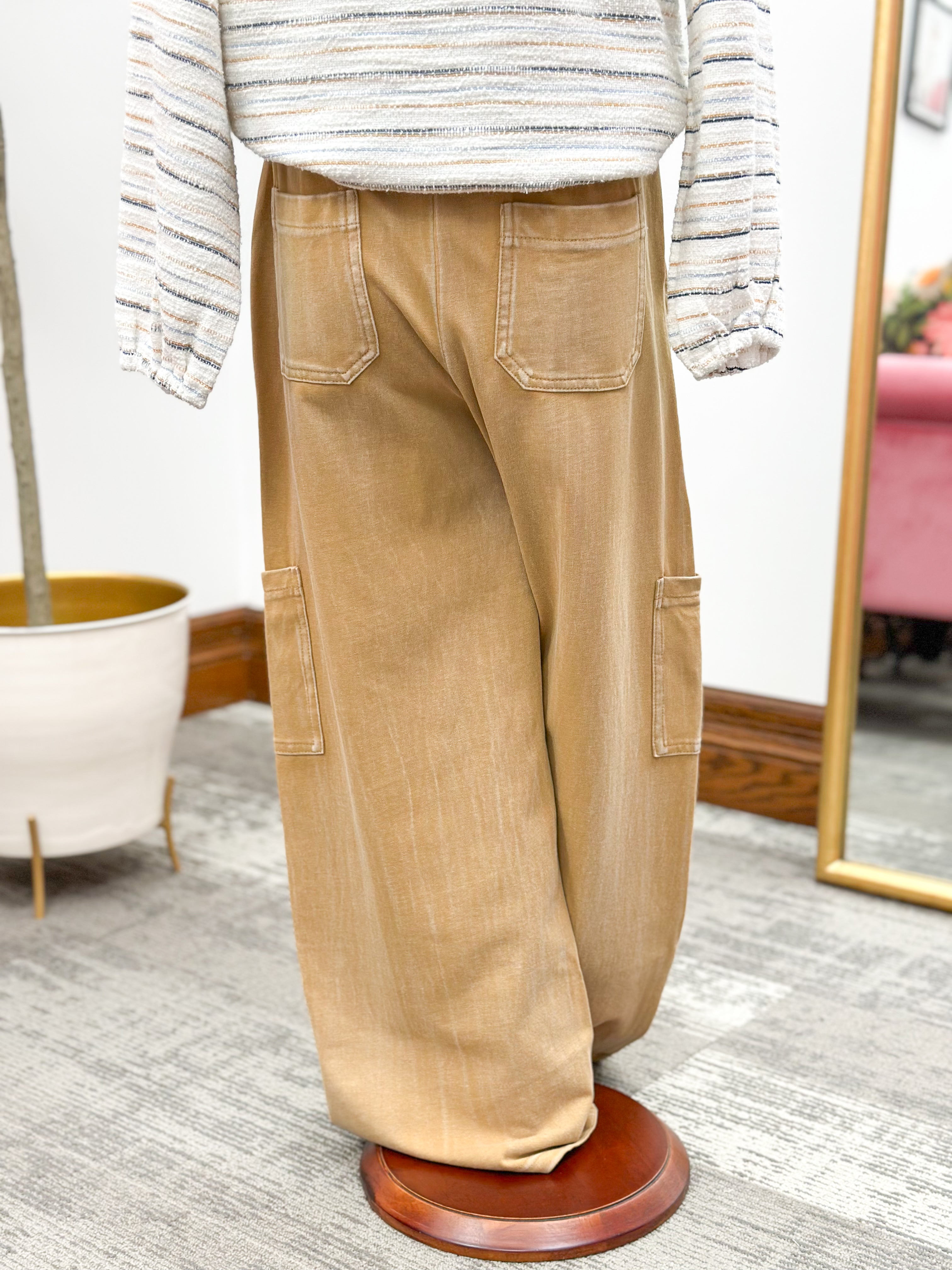 Girls Tan Wide Leg Cargo Pants