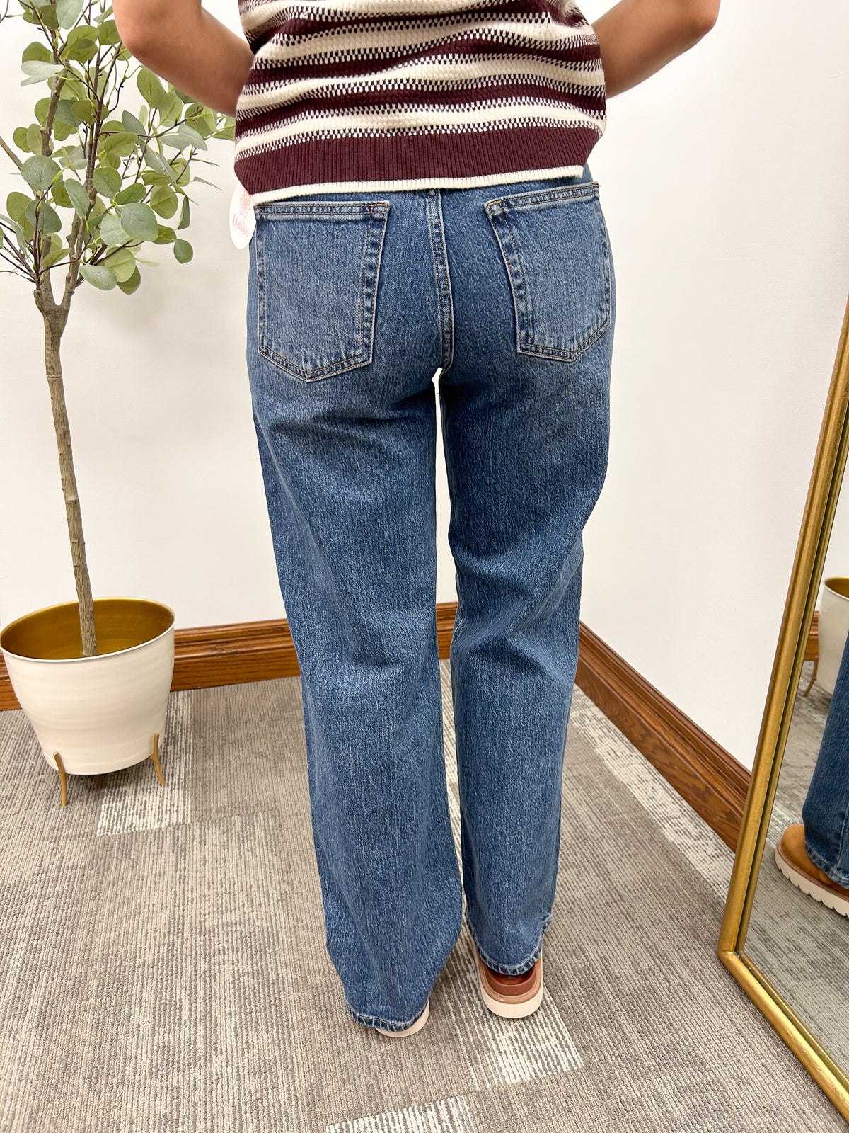High Rise Patch Pocket Straight Leg Jeans