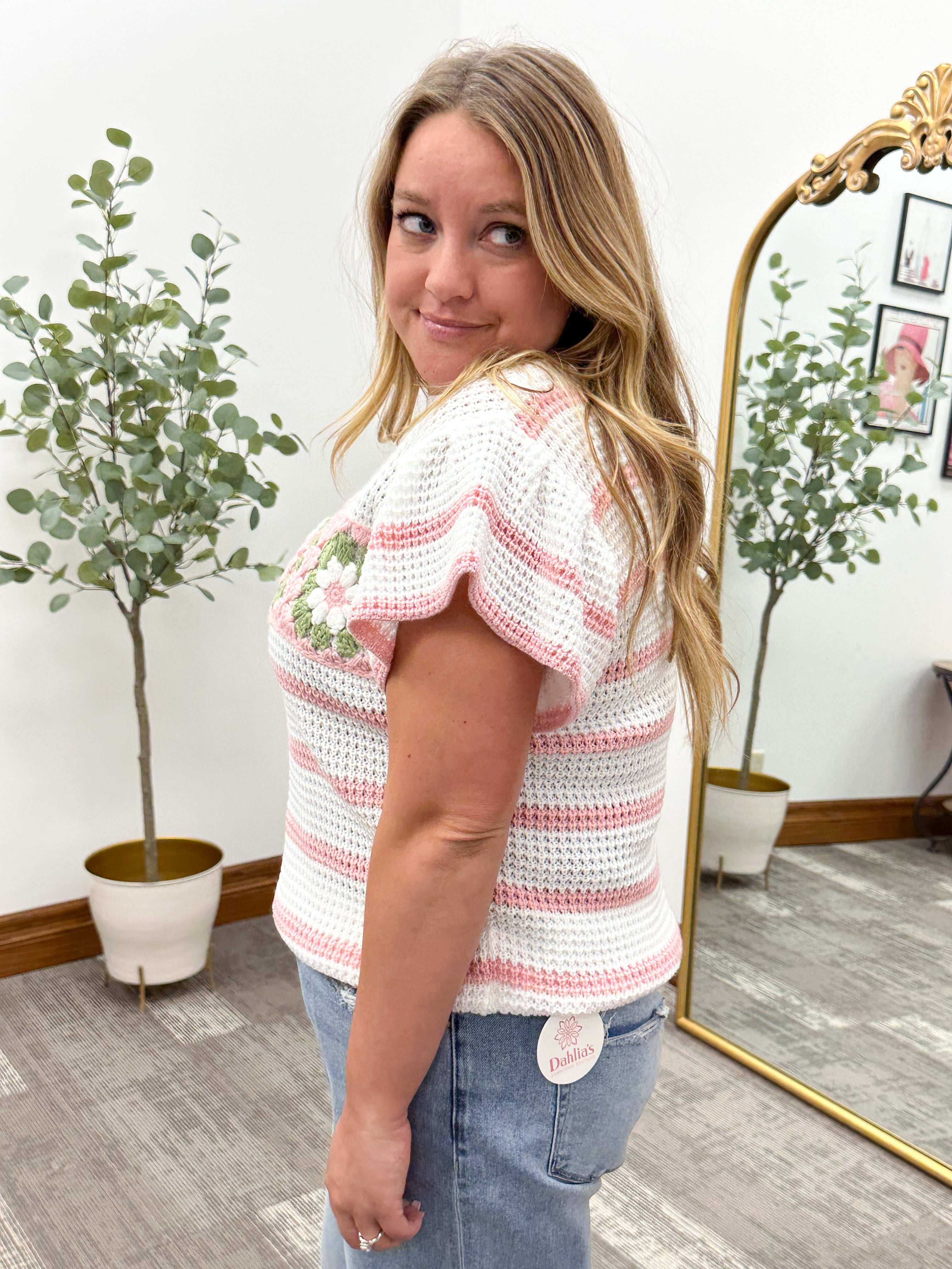 Kara Granny Square Striped Knit Top