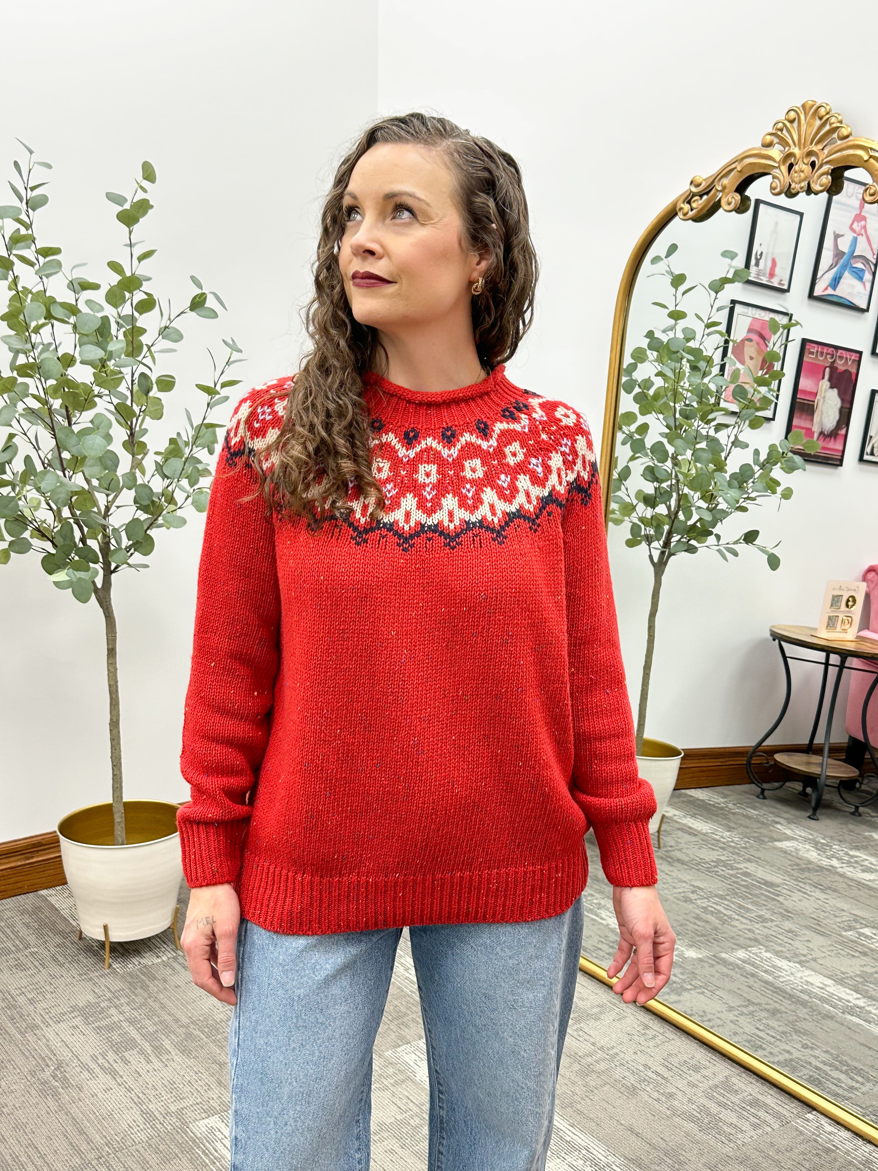 Red Fair Isle Knit Sweater