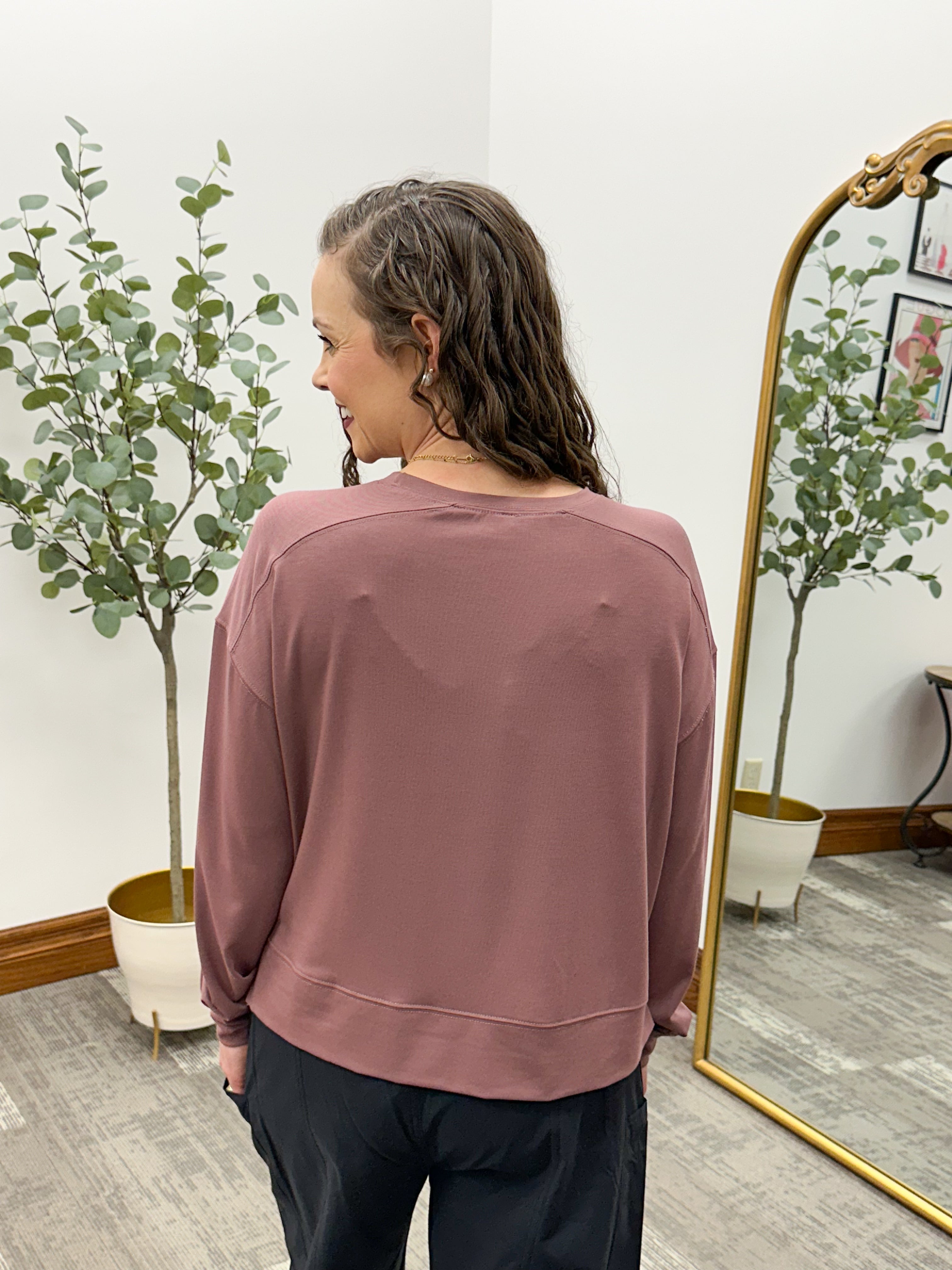 Mauve Split Hem Long Sleeve Top