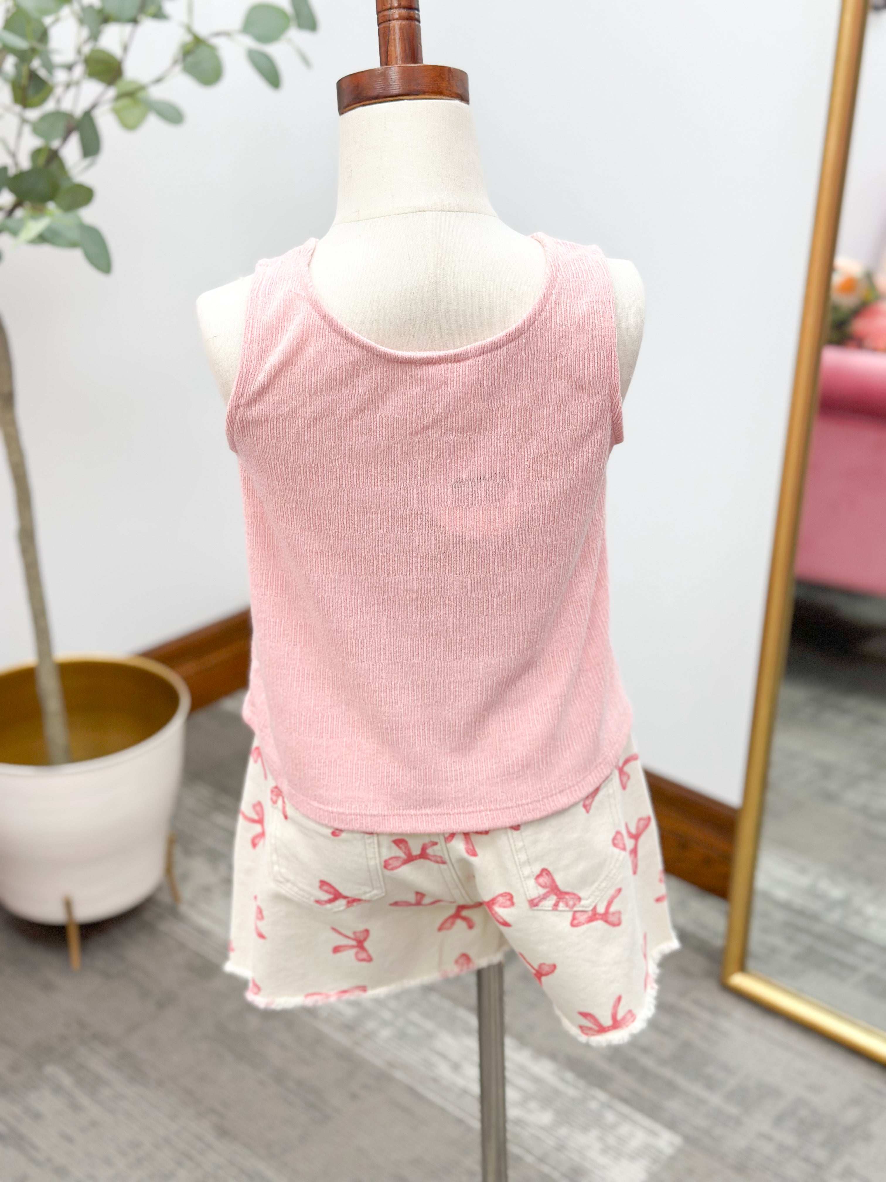 Girls Pink Button Tank Top