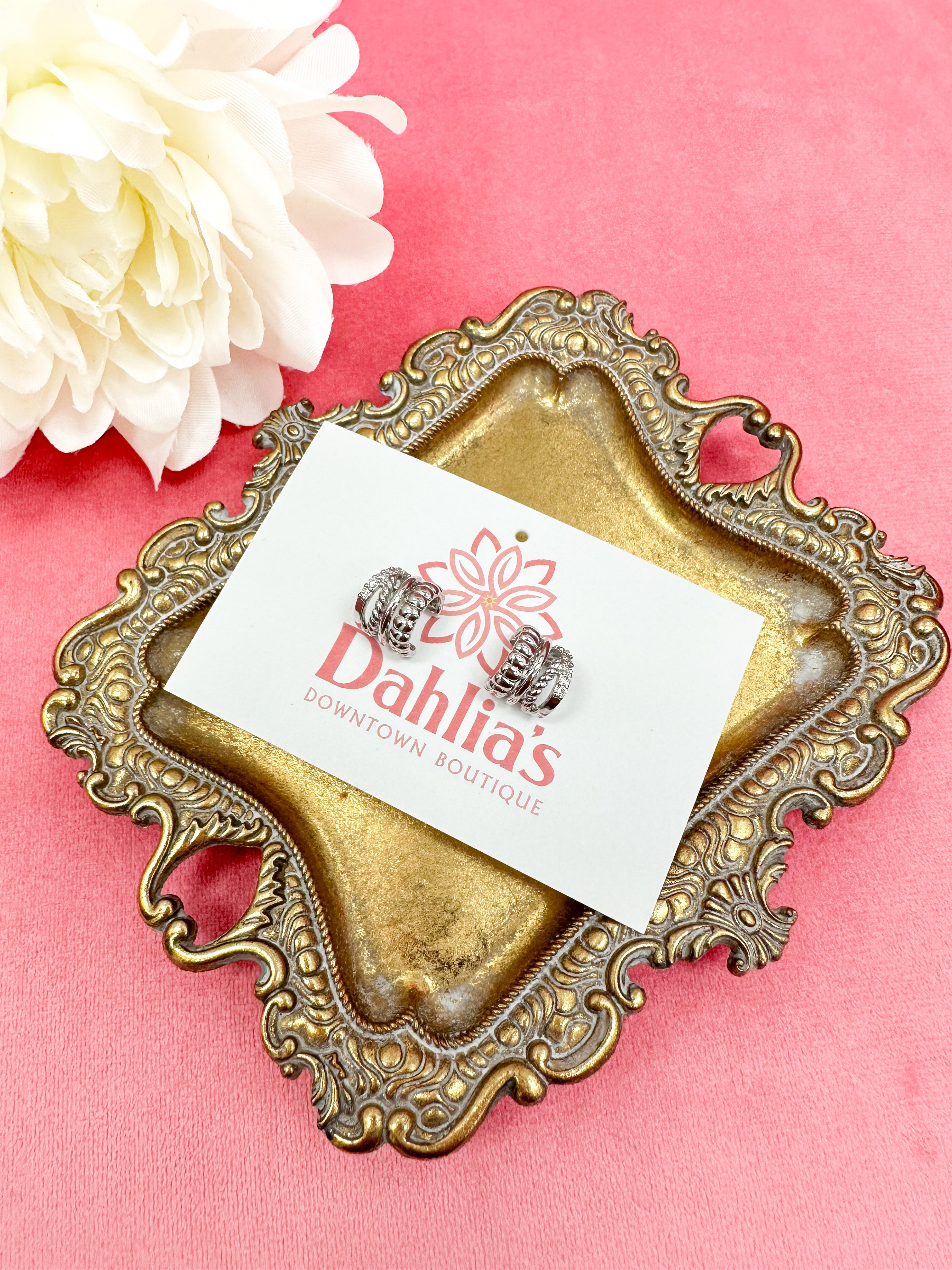 Multi Texture Pave Huggie Hoop Earrings