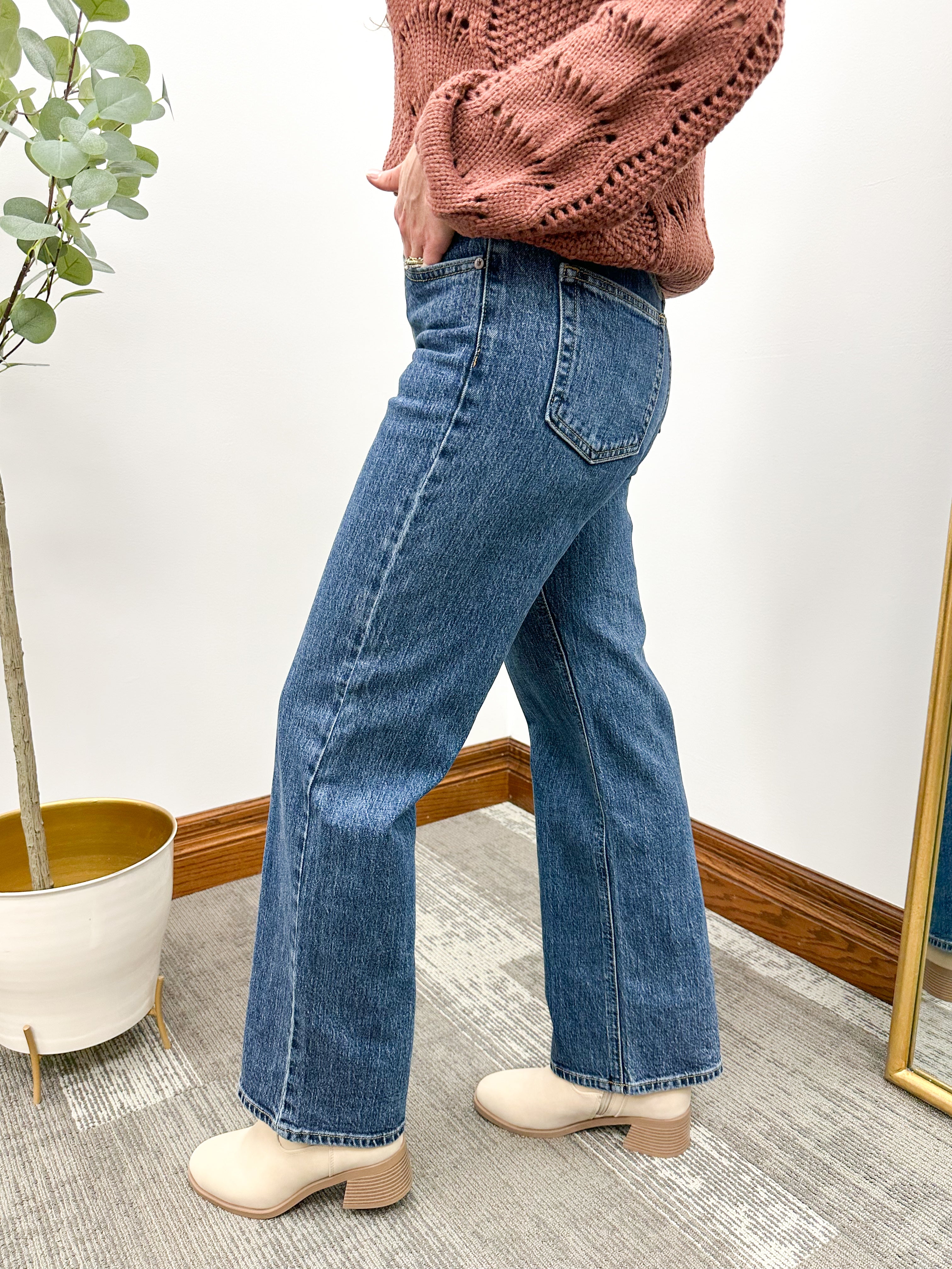 Dark Wash HR Retro Straight Leg Jeans
