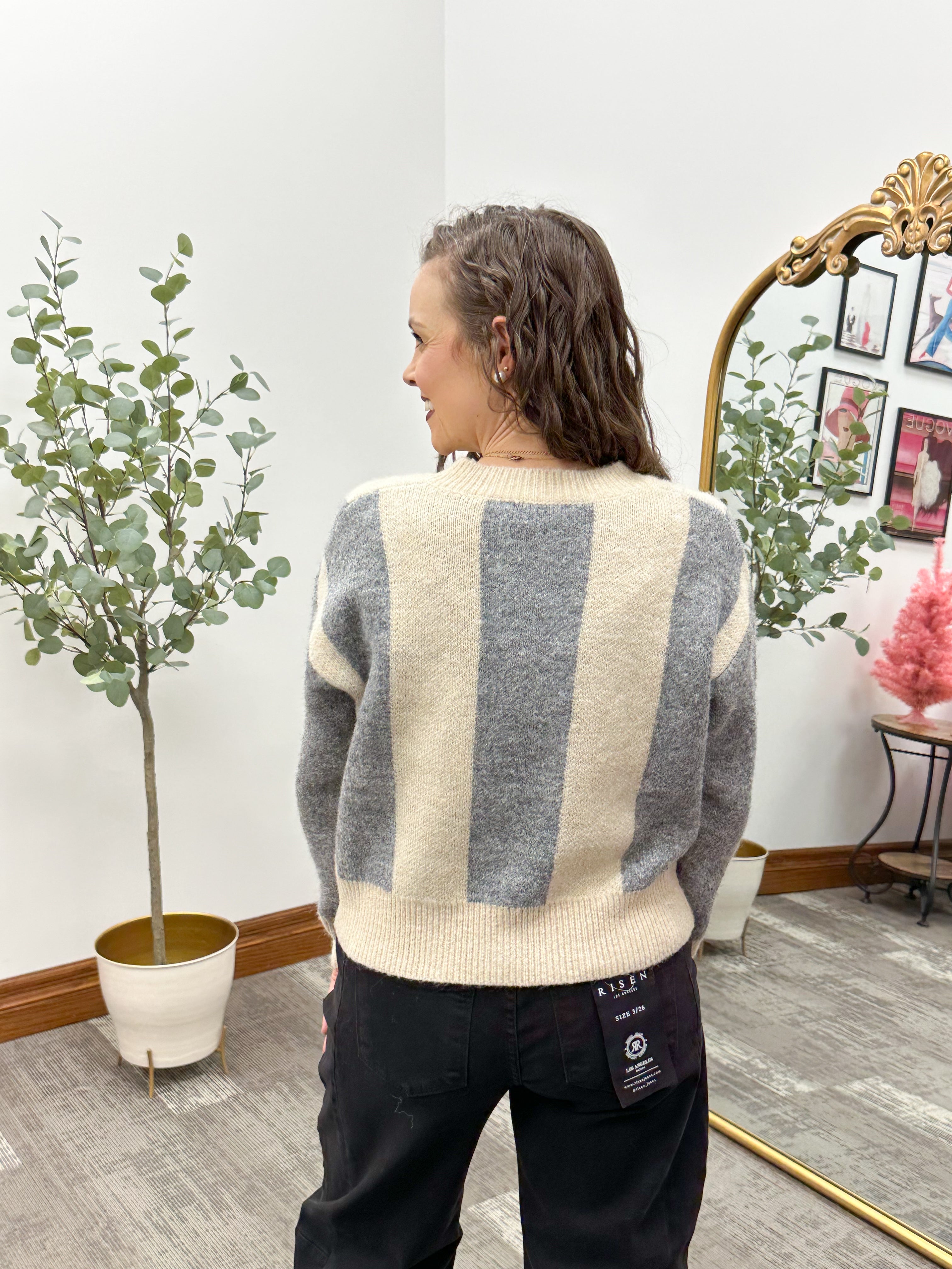 Beige & Gray Vertical Striped Cardigan