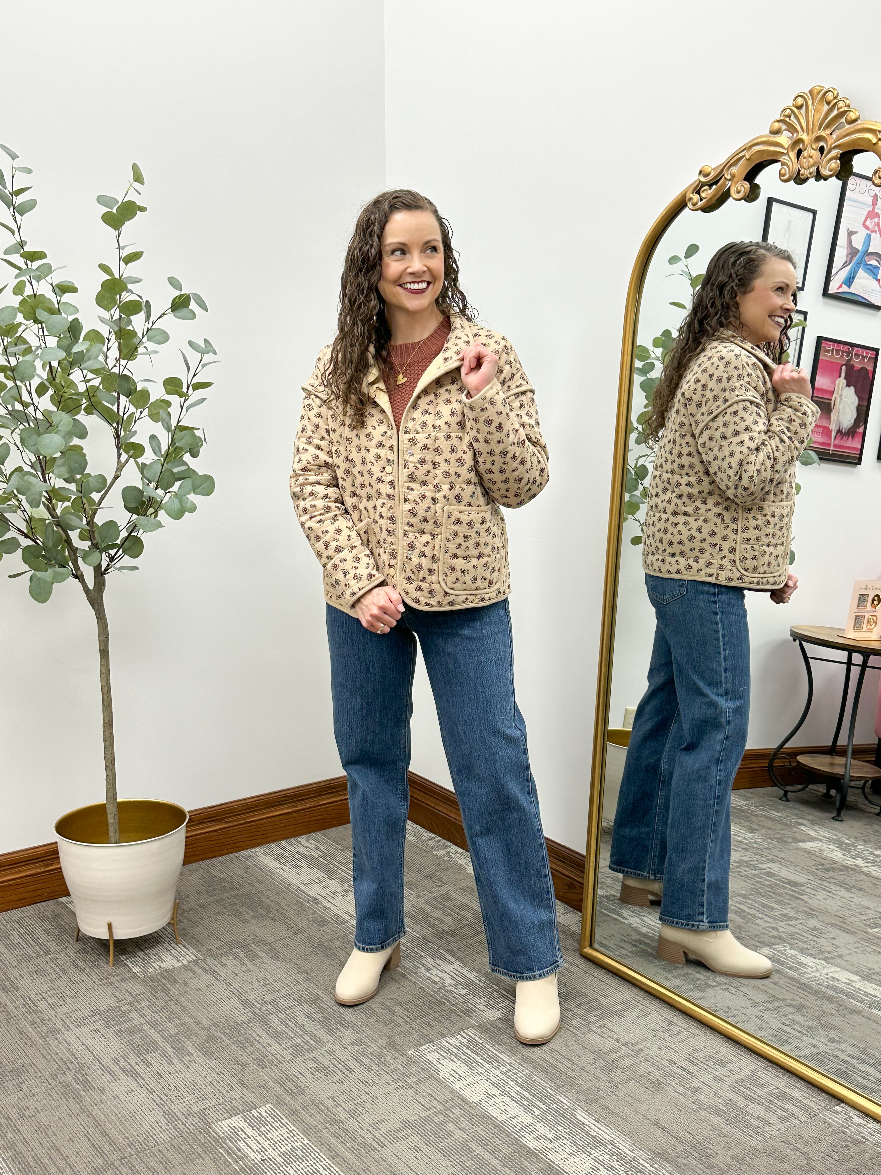 Floral Quilted Jacket with Pockets