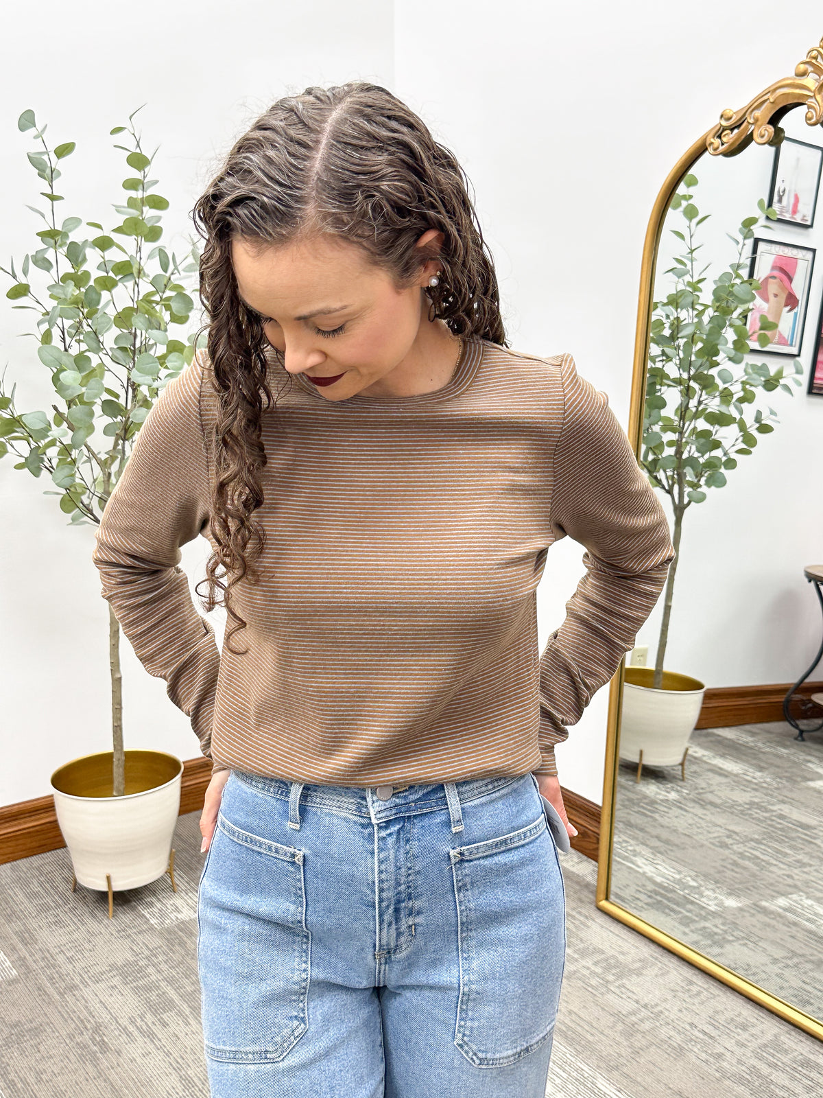 Wishlist long sleeve shirt, blue and brown striped long sleeve top