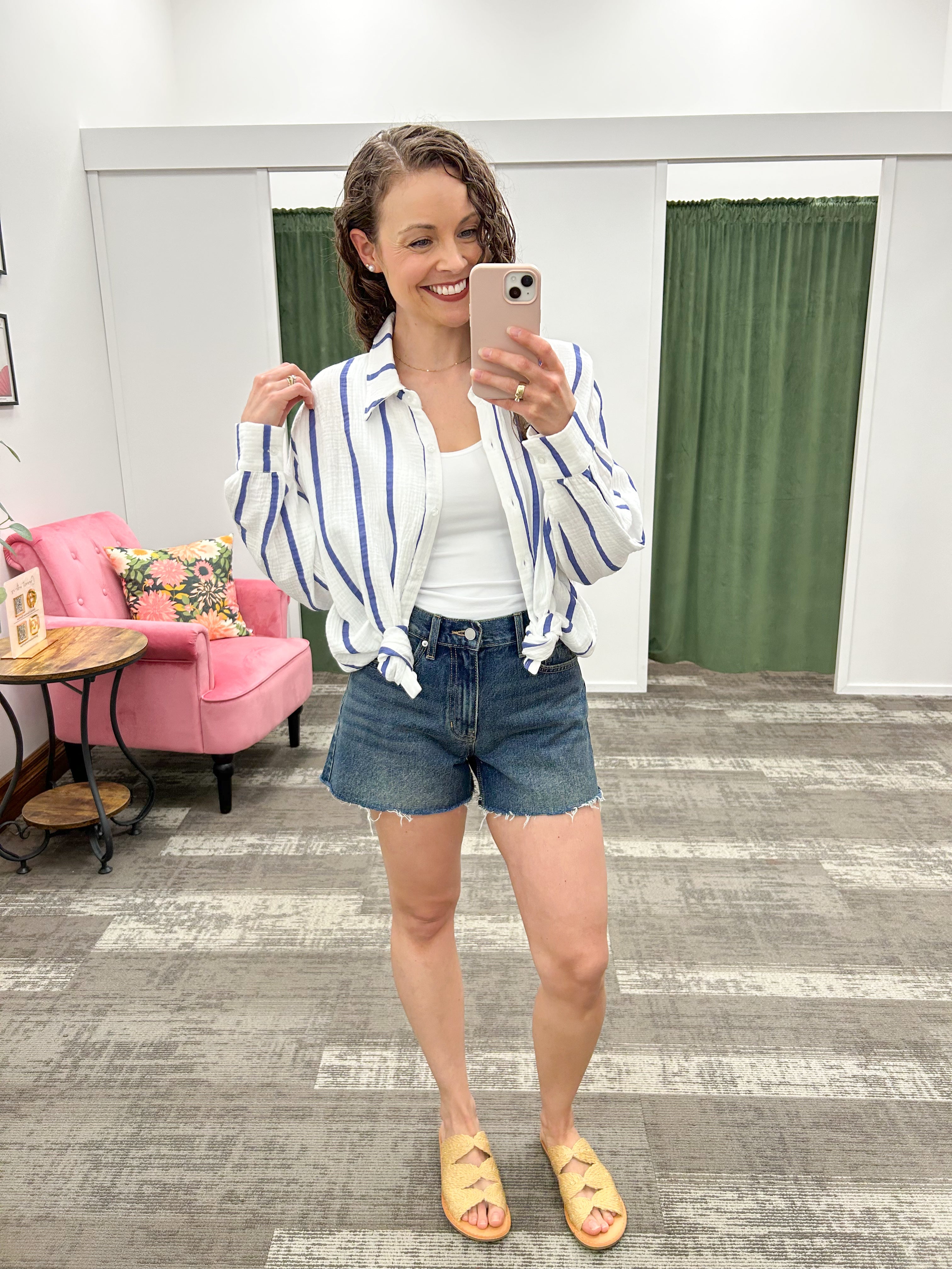 Blue Striped Gauze Button Down Shirt