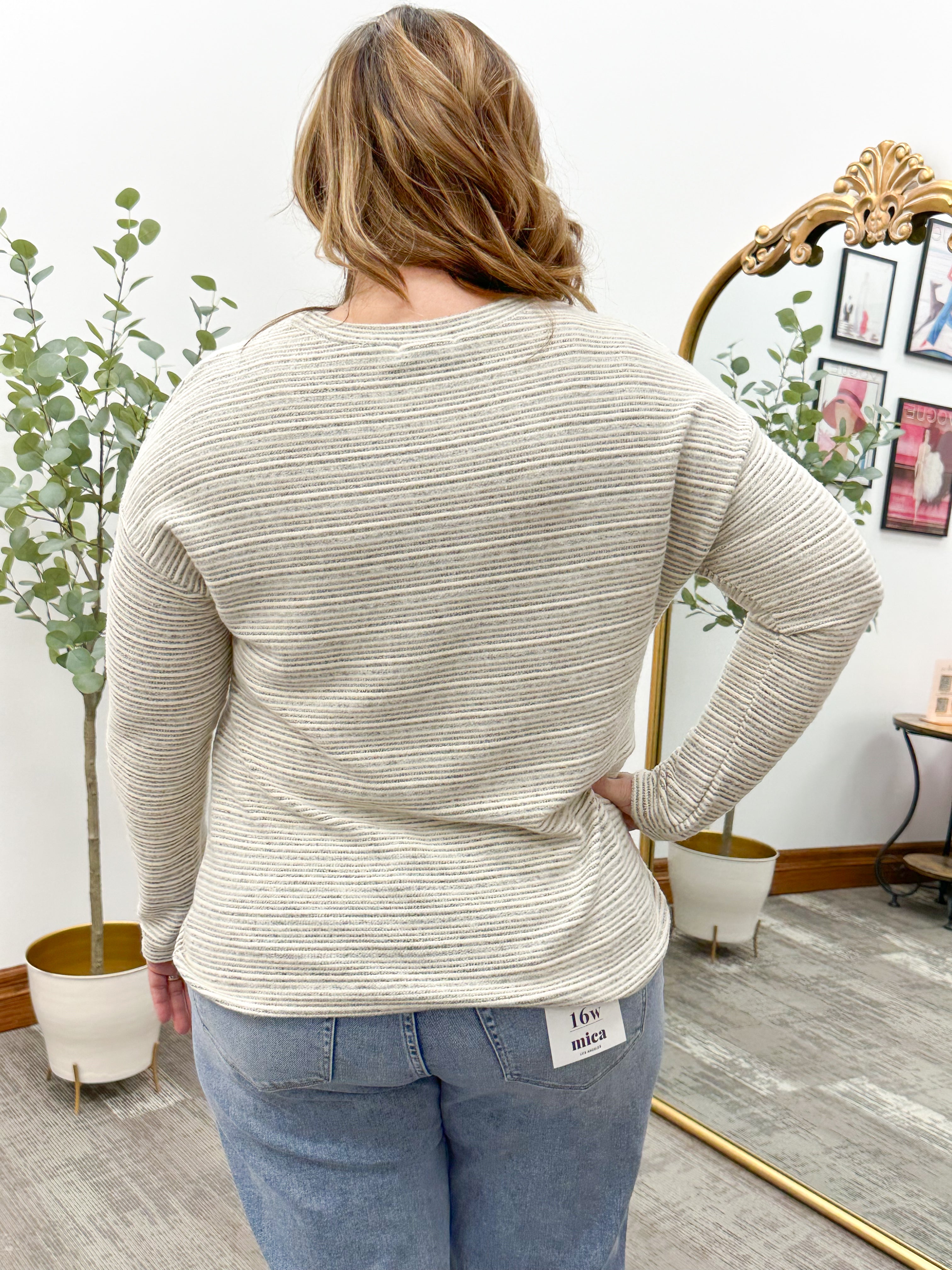 Long Sleeve Twist Hem Striped Top