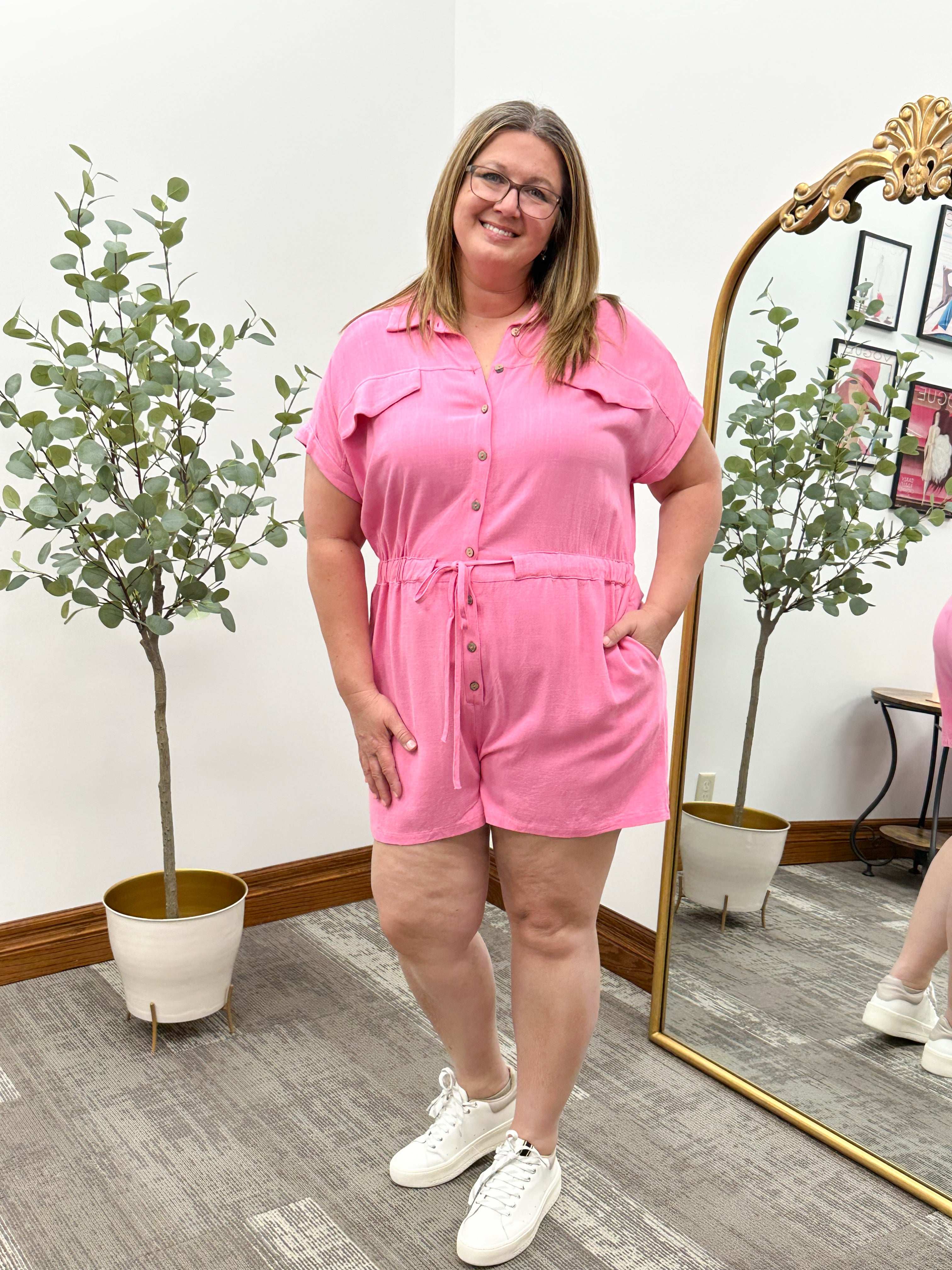 Monique Pink Linen Romper