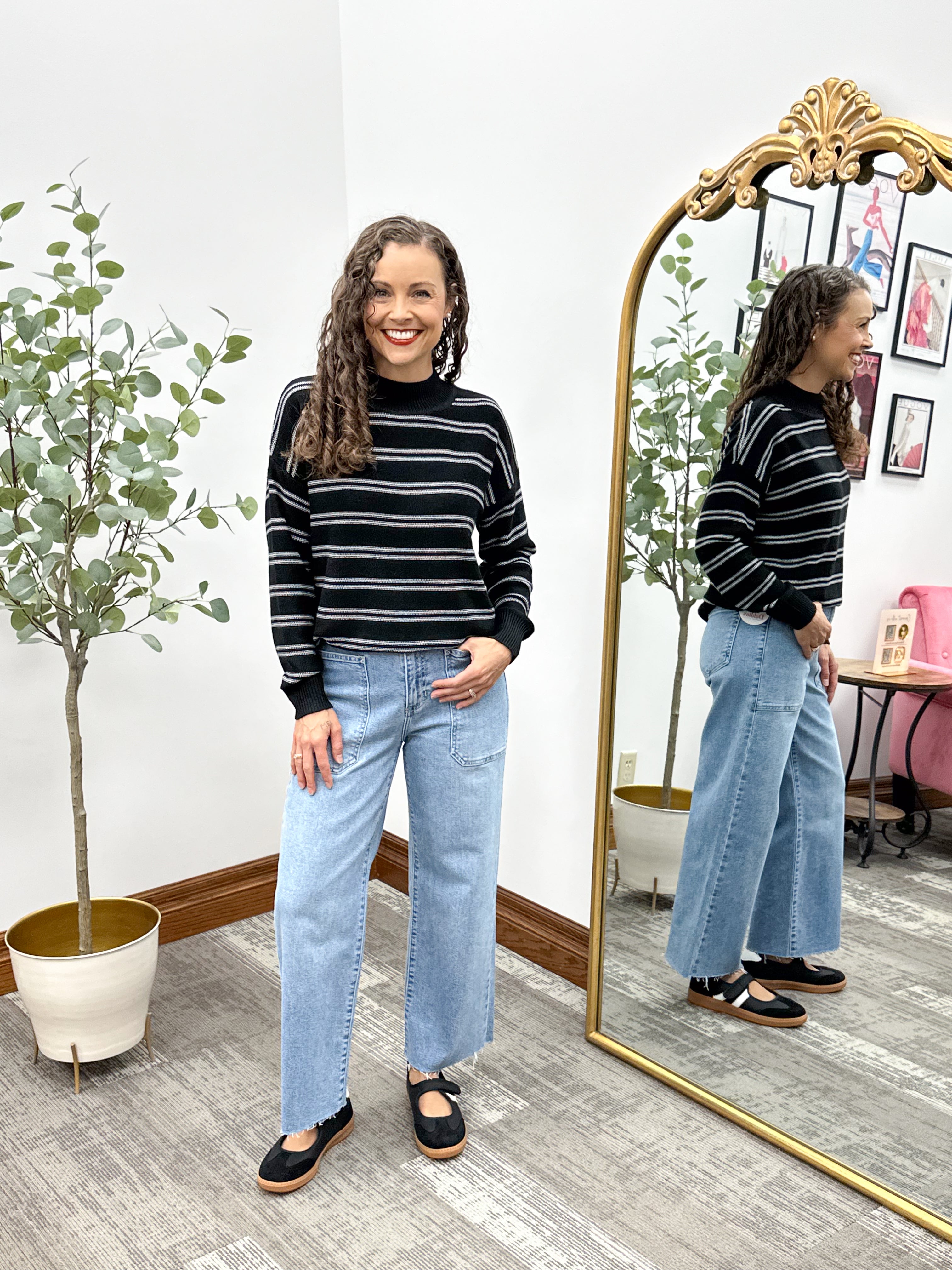 Black & White Striped Mock Neck Sweater